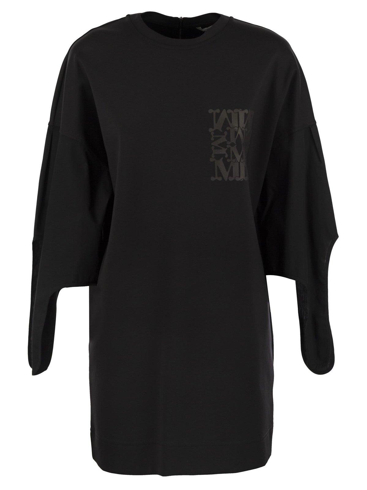 Shop Max Mara Logo Printed Crewneck Dress In Nero