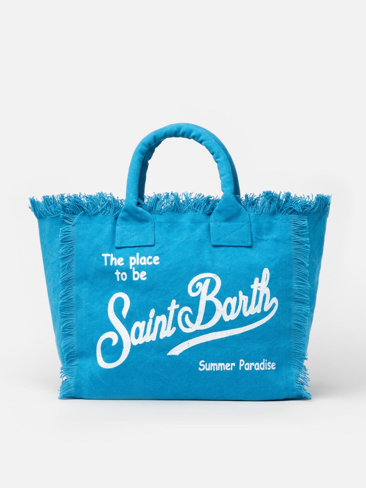 Mc2 Saint Barth Light Blue Cotton Canvas Vanity Tote Bag In Sky