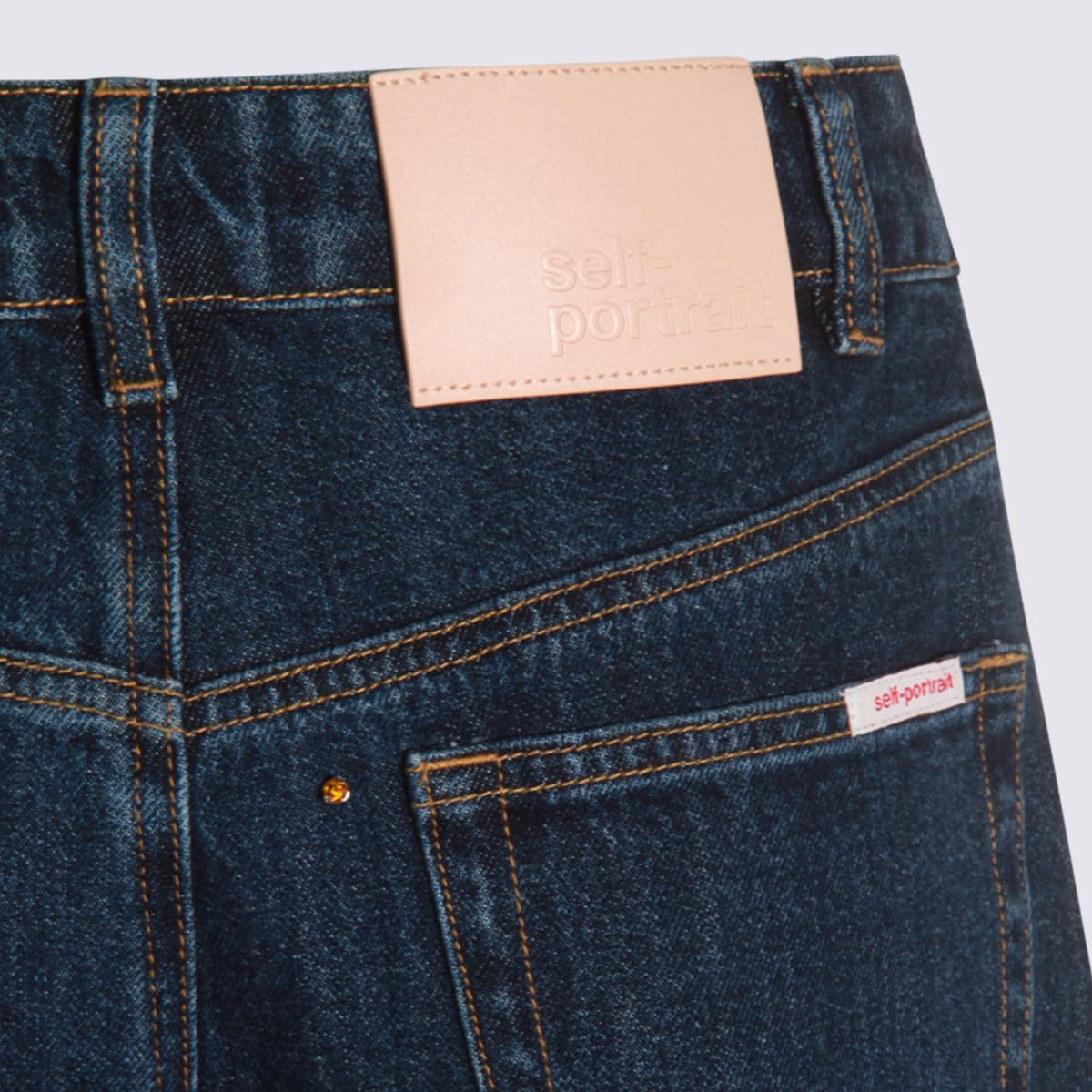Self-portrait Wide-leg Denim Jeans With Floral Embellishments In Blue