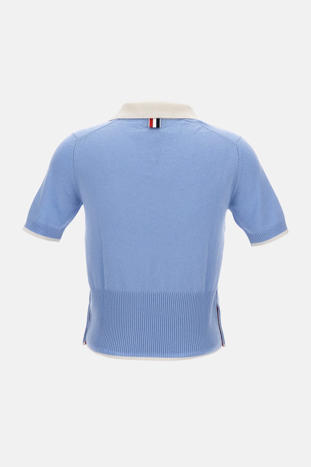 Thom Browne Ribbed-knit Short-sleeve Polo Top In Blue