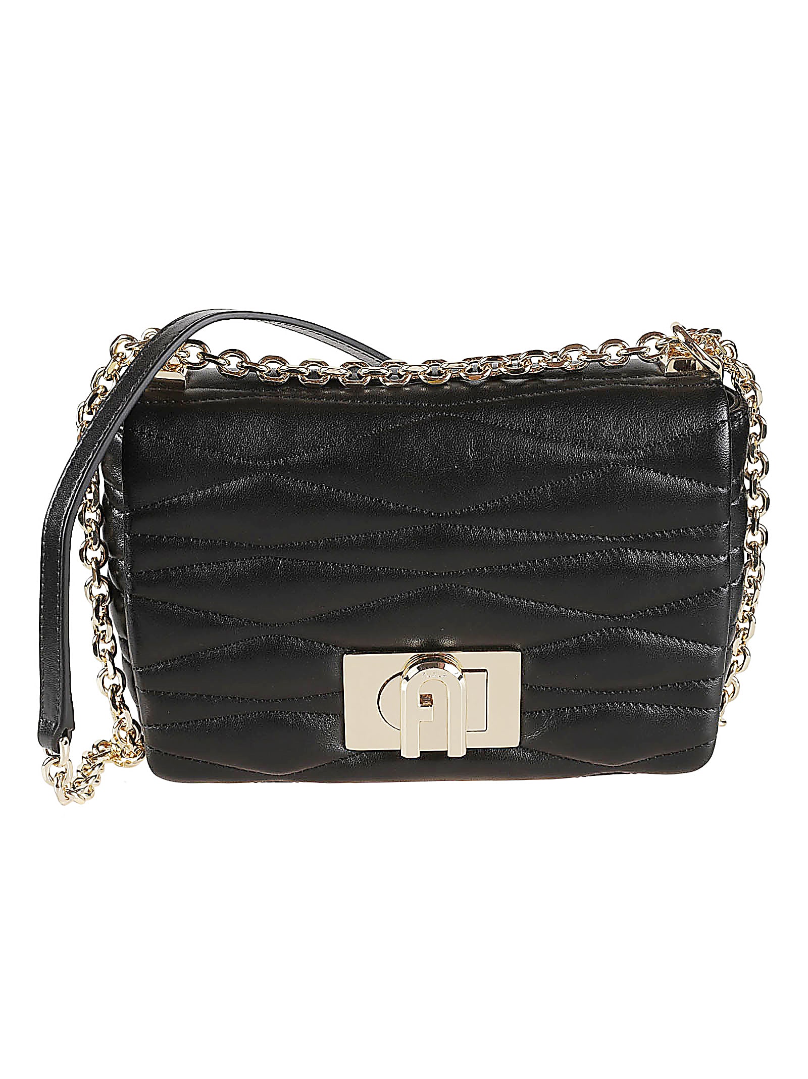 Shop Furla Quilted Chain Strap Shoulder Bag In Black