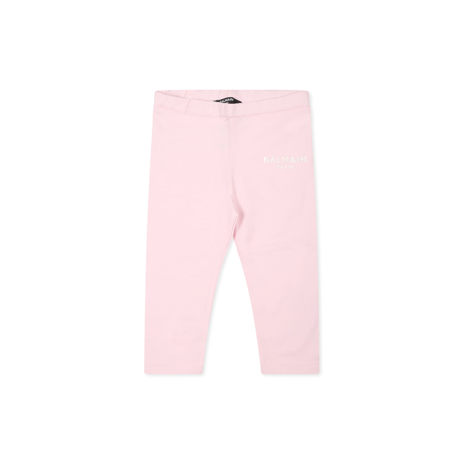 Balmain Pink Leggings For Baby Girl With Logo In Pink