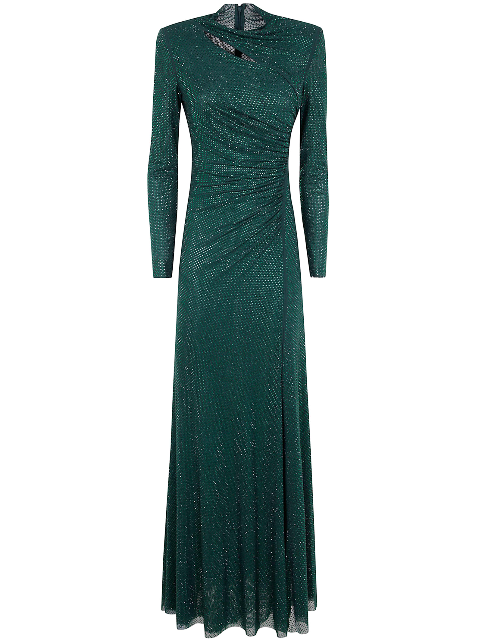 Green Rhinestone Mesh Cut Out Maxi Dress