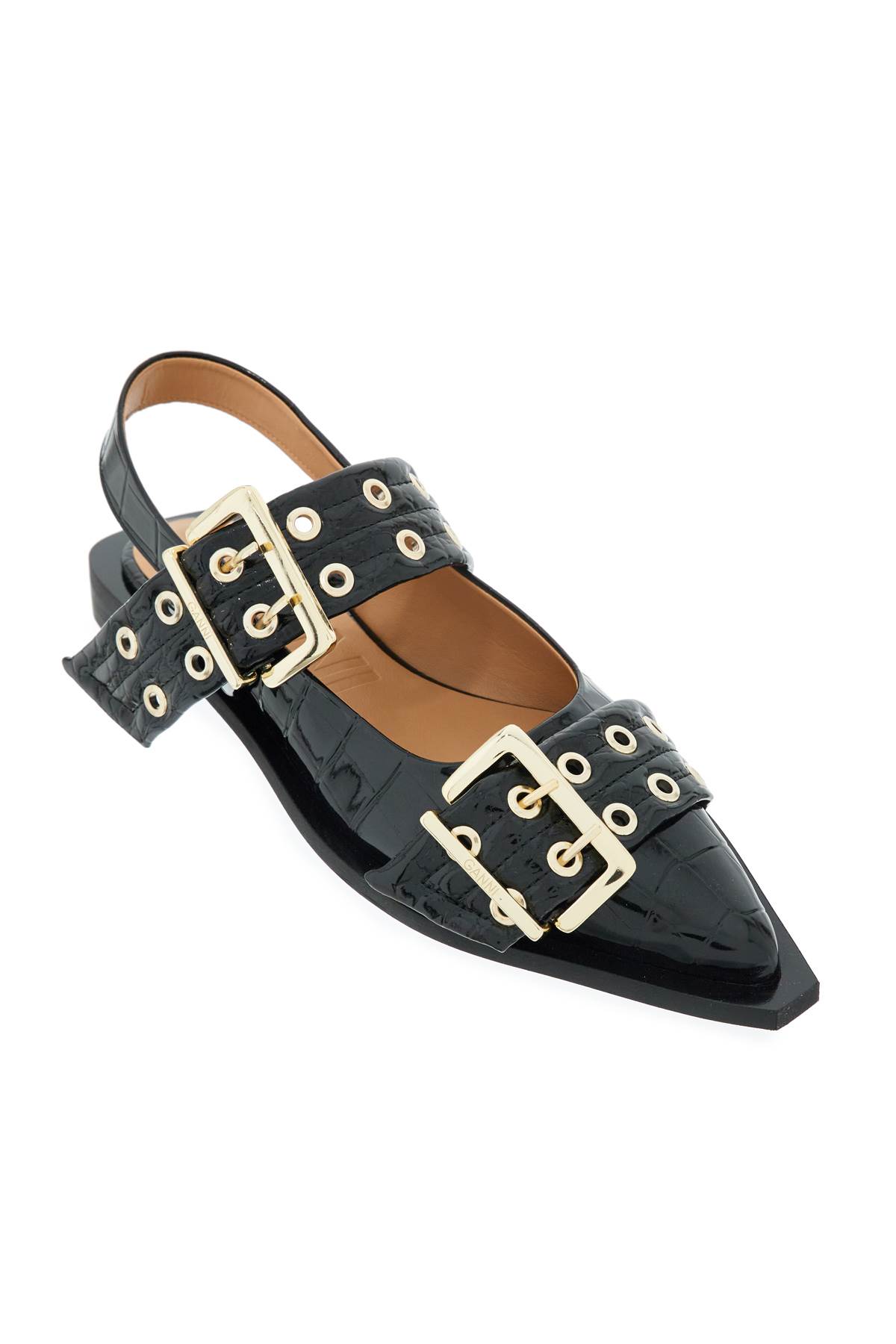 Shop Ganni Slingback Flats In Black (black)