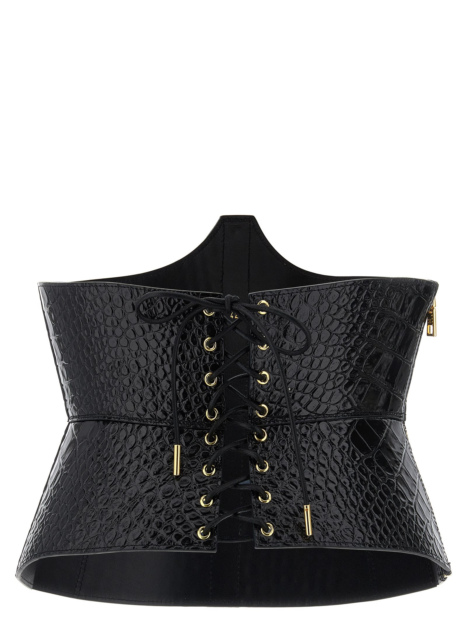 Elisabetta Franchi Crocodile-effect Bustier Belt In Black