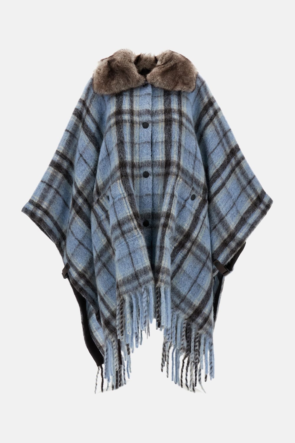 Moncler Tartan Wool Cape In Blue