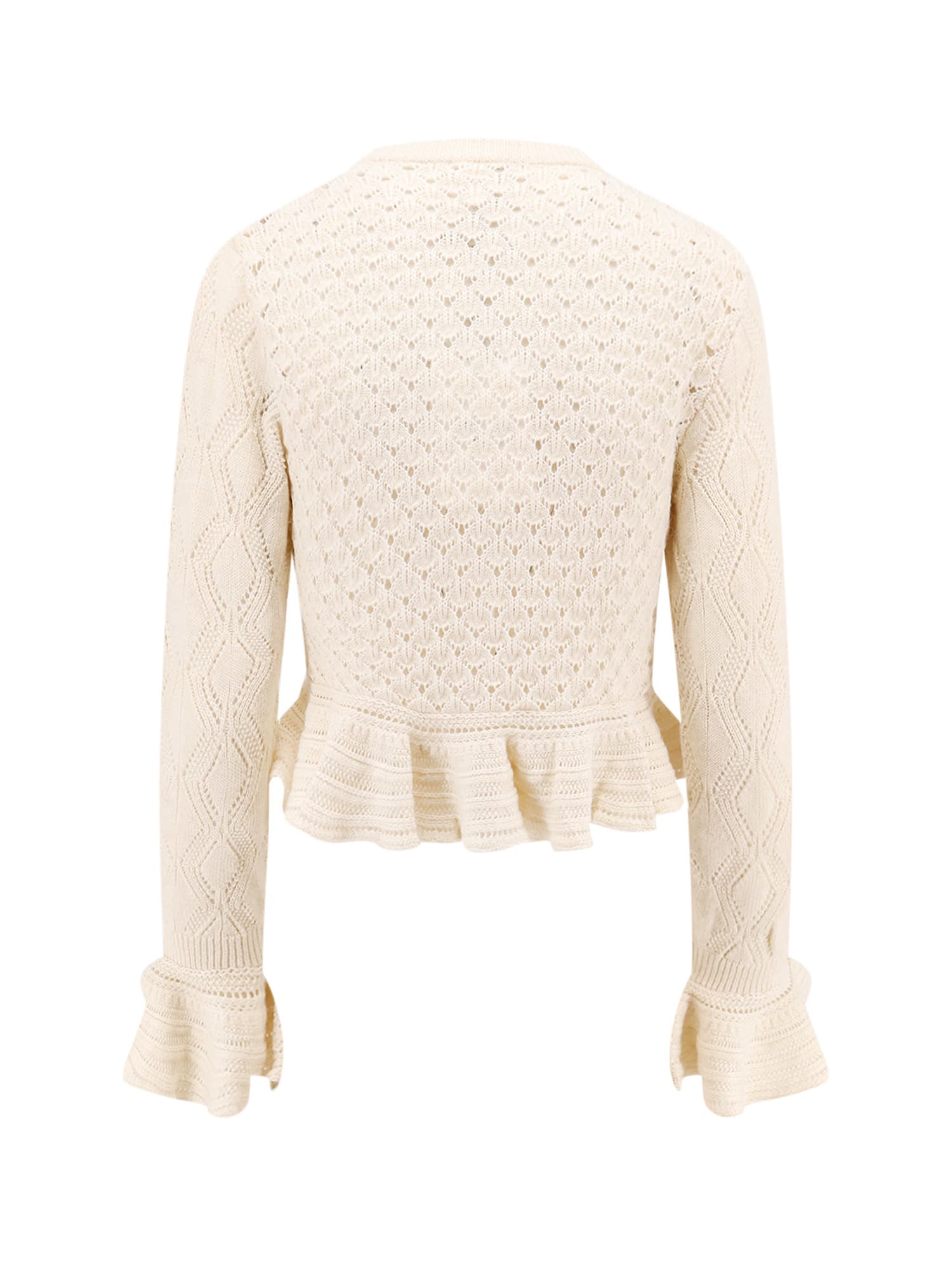 Chloé Ruffled Pointelle-knit Silk-alpaca Sweater In Neutral