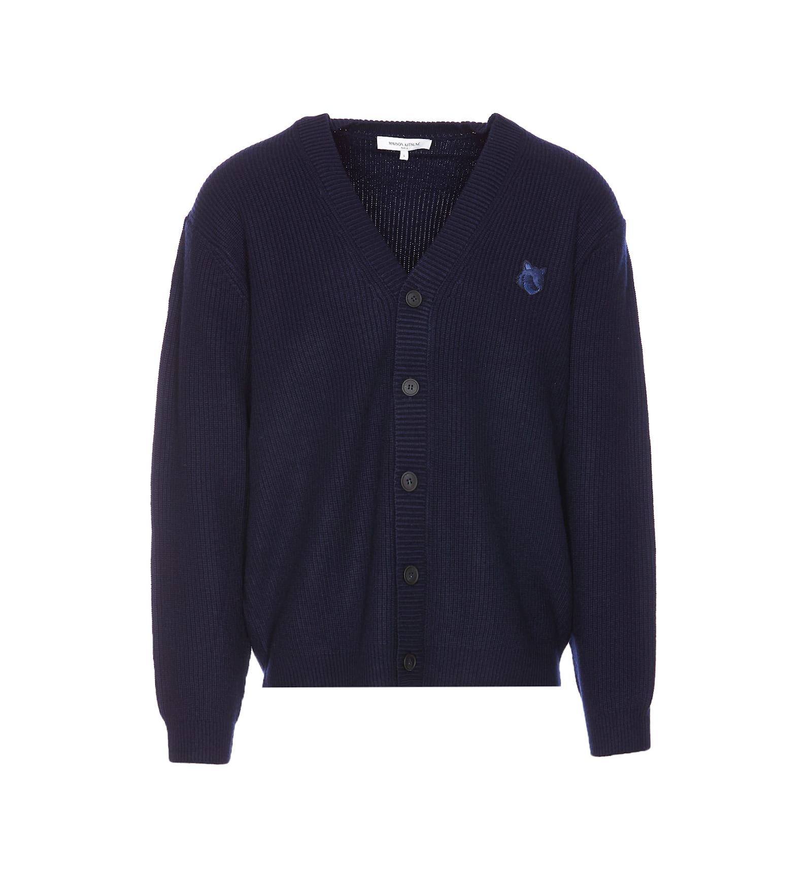 Shop Maison Kitsuné Bold Fox Head Patch Cardigan In Blue