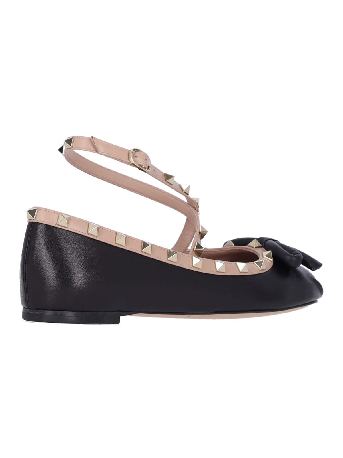 Valentino Rockstud Leather Flats In Black