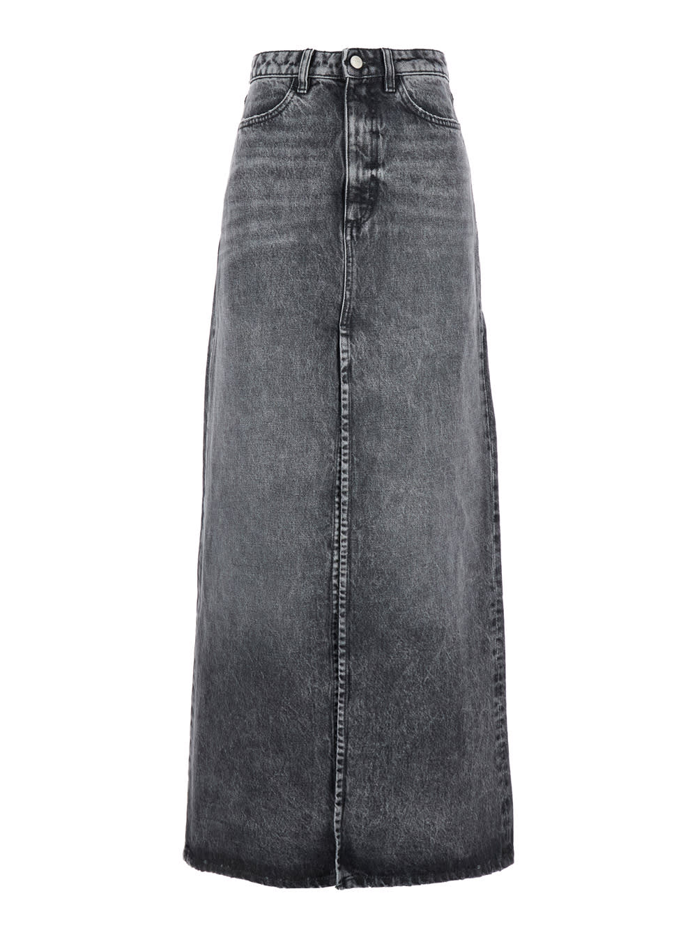 Blue High Waist Long Skirt With Logo Patch On The Rear And Logo Detail On The Rear In Denim Woman