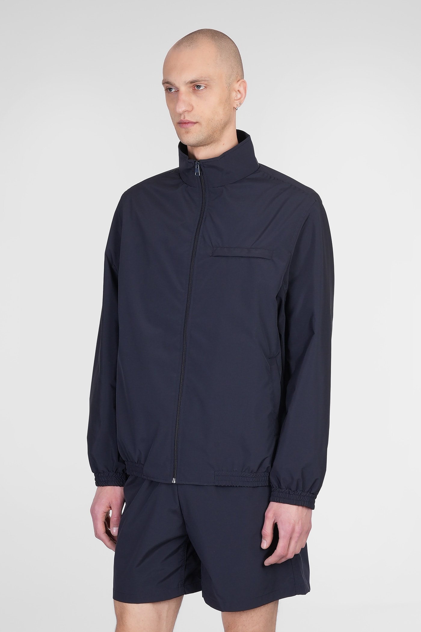 Lanvin Mens Navy Blue Stand-collar Regular-fit Shell Jacket In Blue