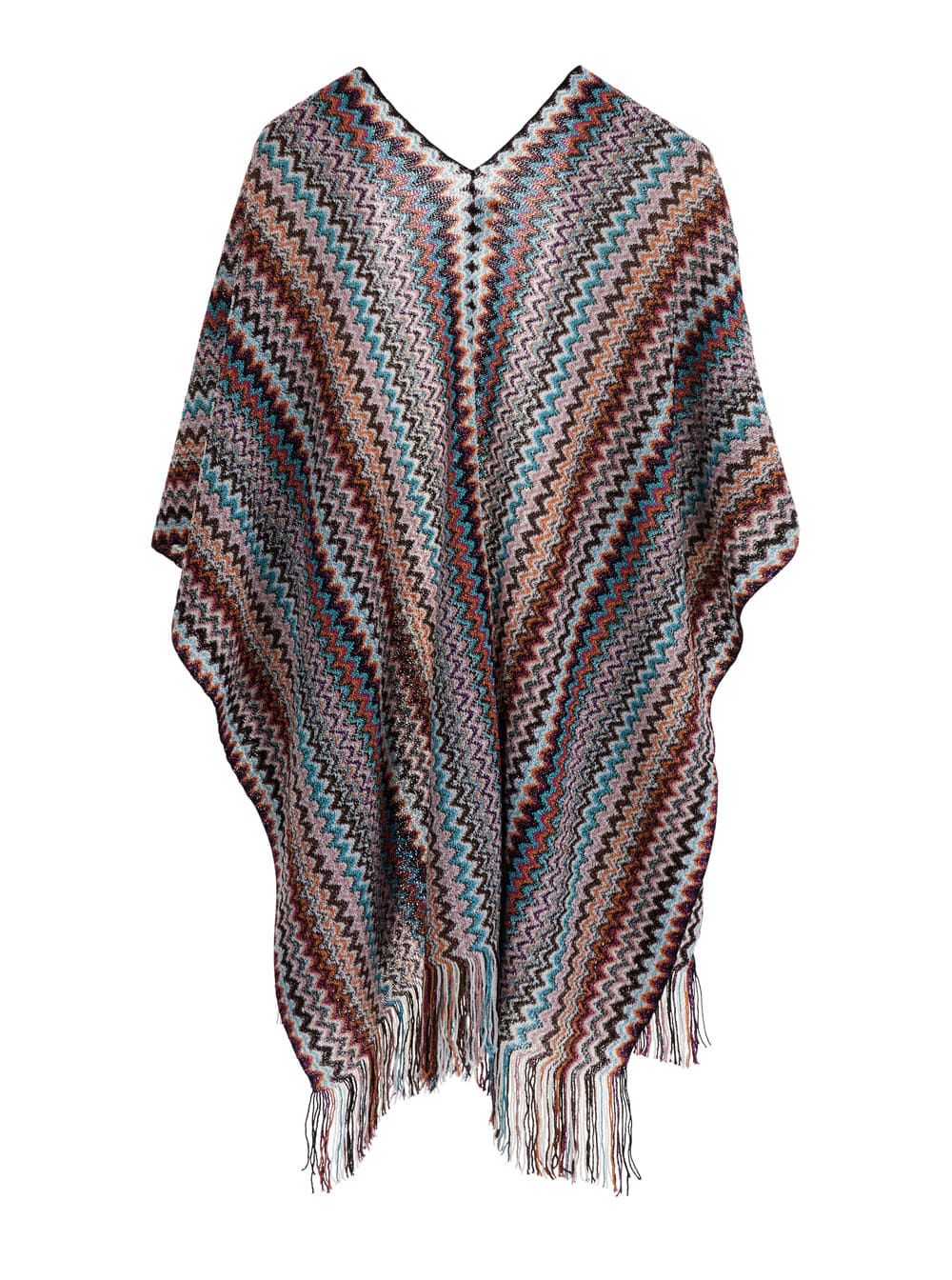 Missoni Zigzag-pattern Fringed Poncho In Multi