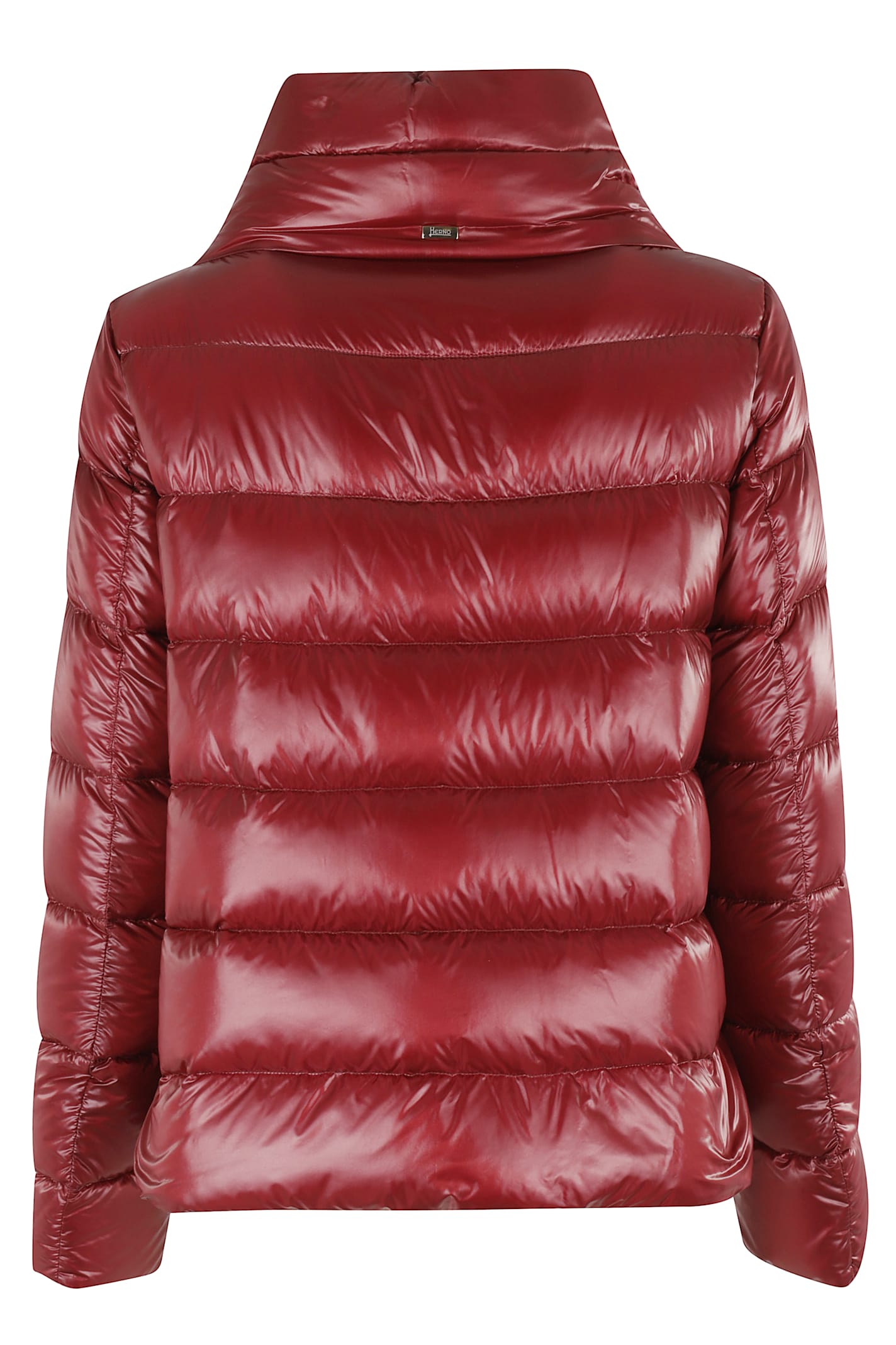 Herno Quilted High Neck Jacket With Lateral Split In Brown