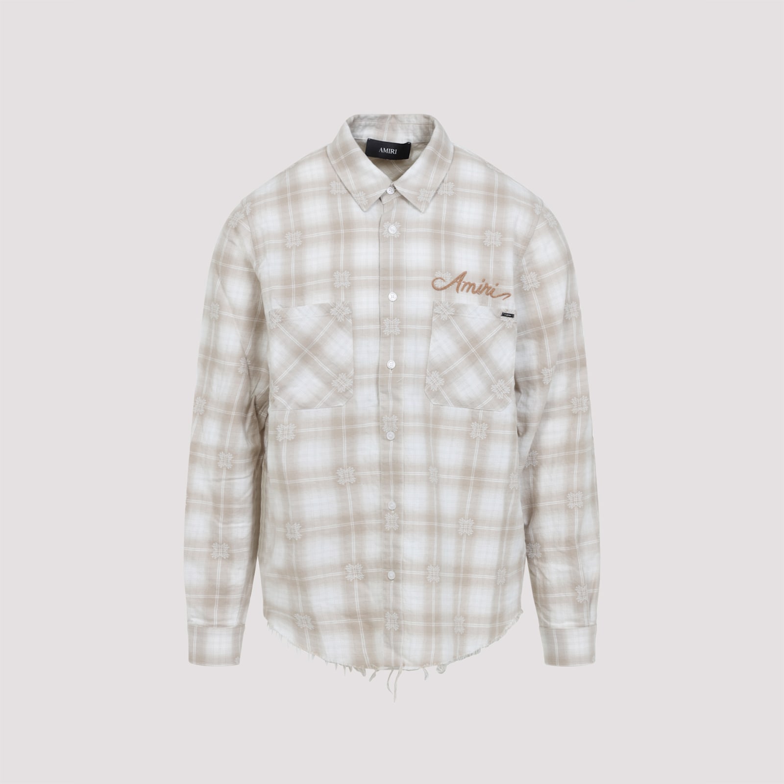 Amiri Light Camel Cotton Bleach Patch Flannel Bandana Shirt In Brown
