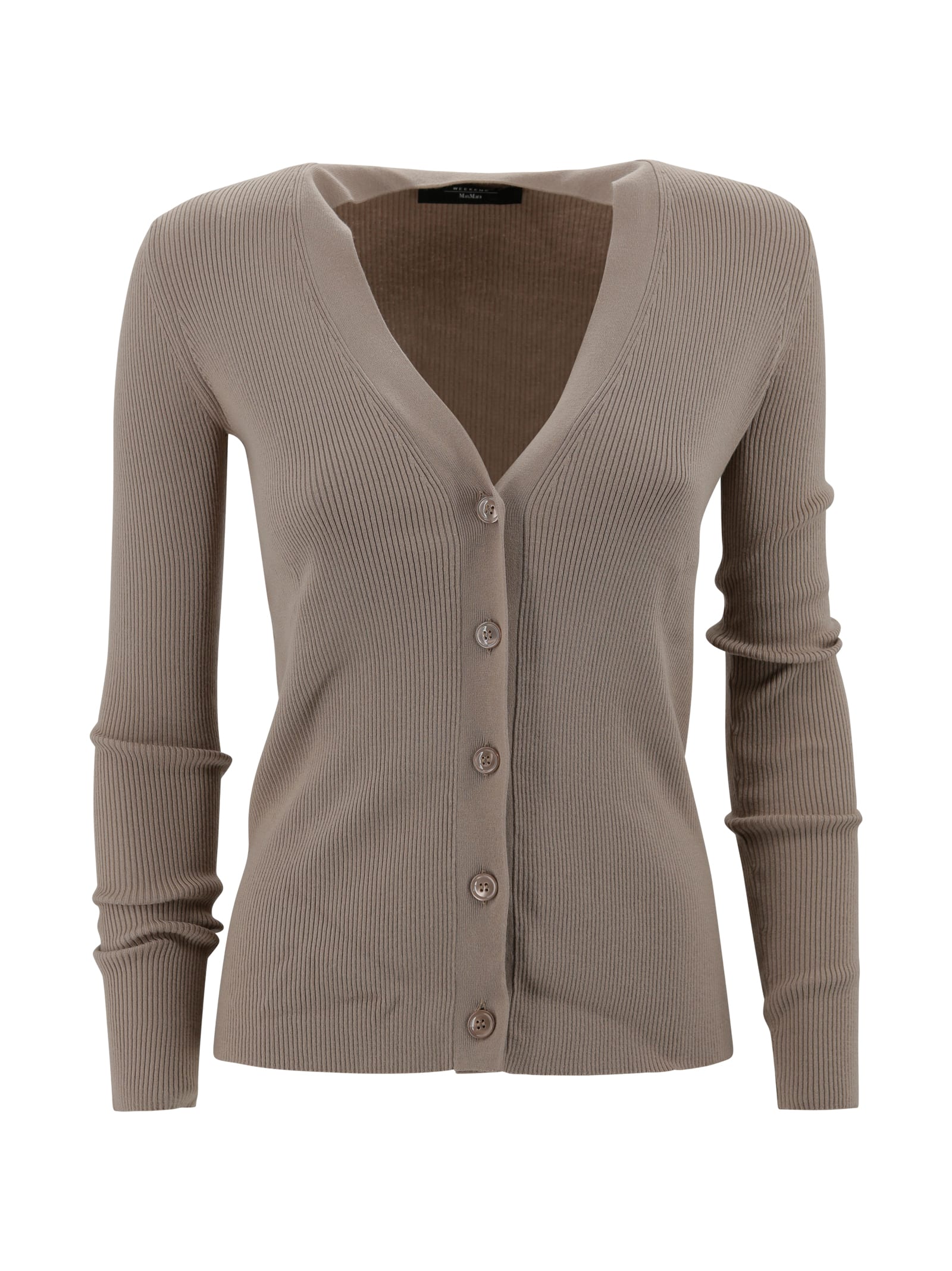 Weekend Max Mara Ribbed Knit V-neck Cardigan In Gray