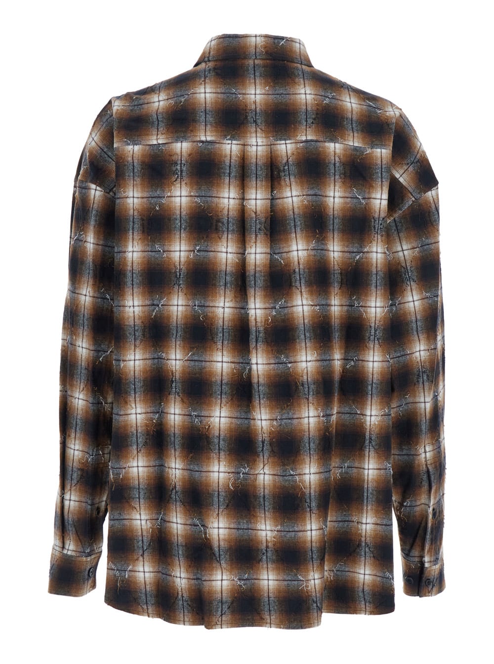 Juunj Argyle Damaged Check Loose Fit Shirts In Brown