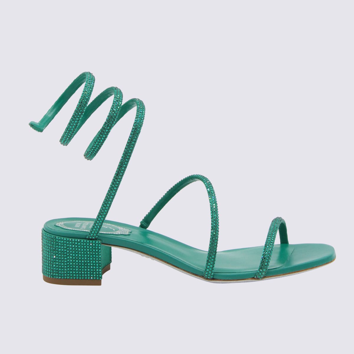 Shop René Caovilla Green Leather Cleo Sandals