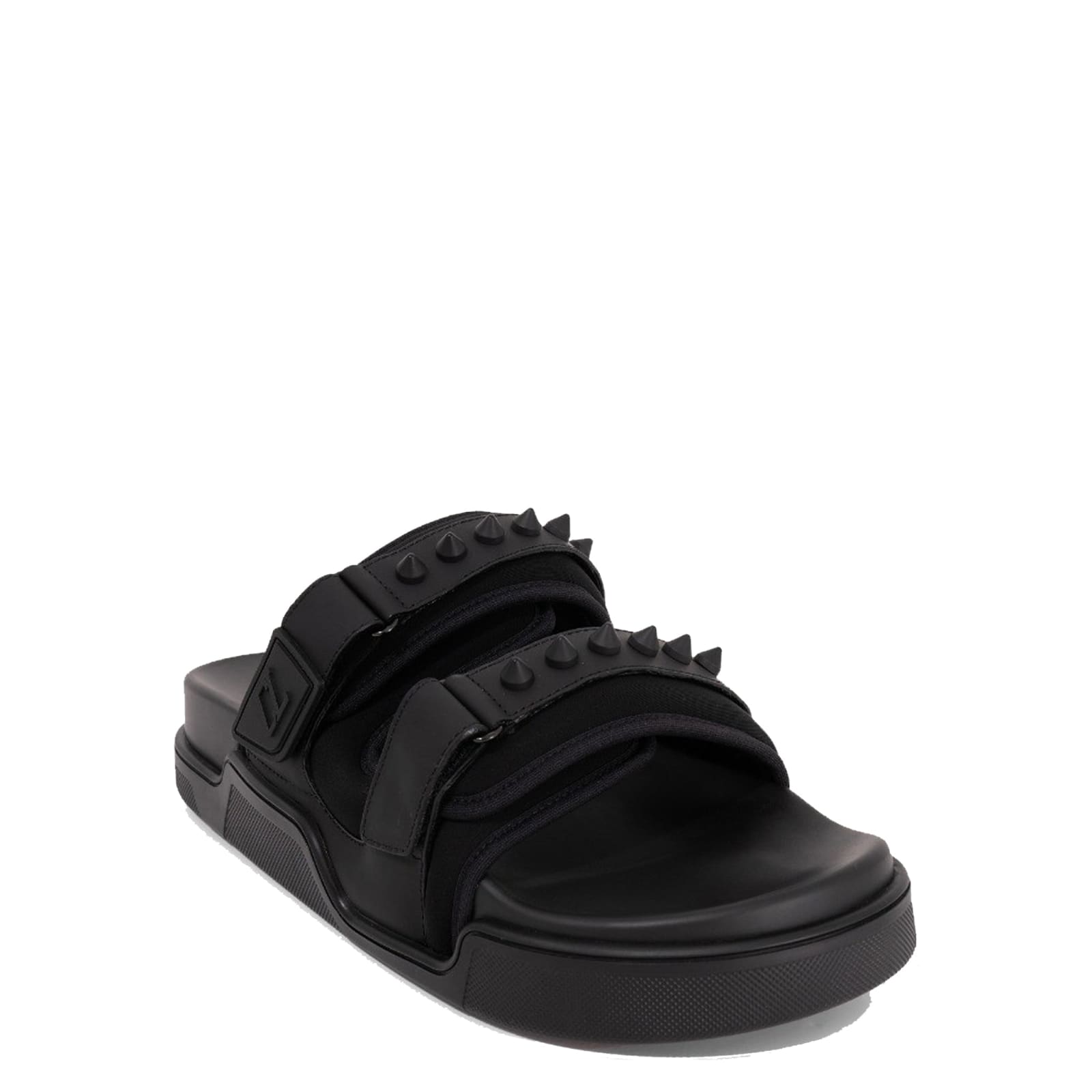 Shop Christian Louboutin Leather Velcro Sandals In Black