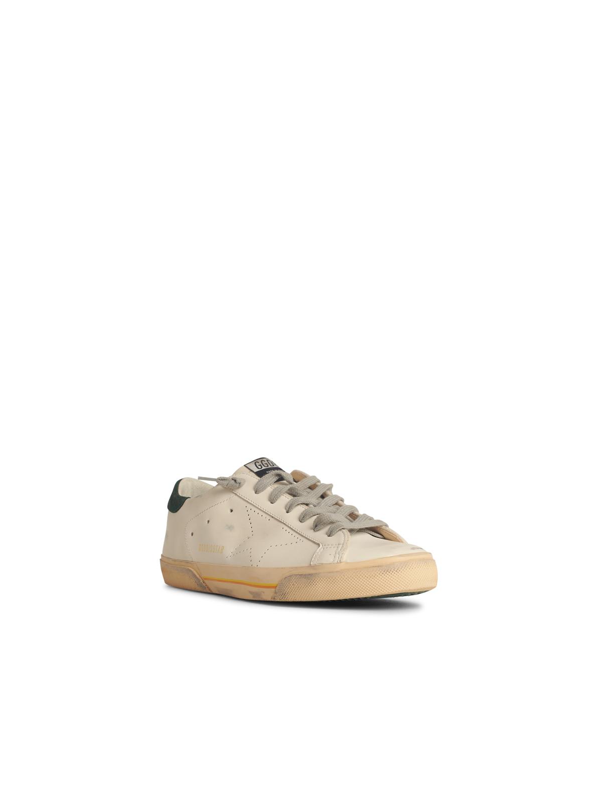 Golden Goose Super-star Skate In White Leather With Green Suede Heel In White