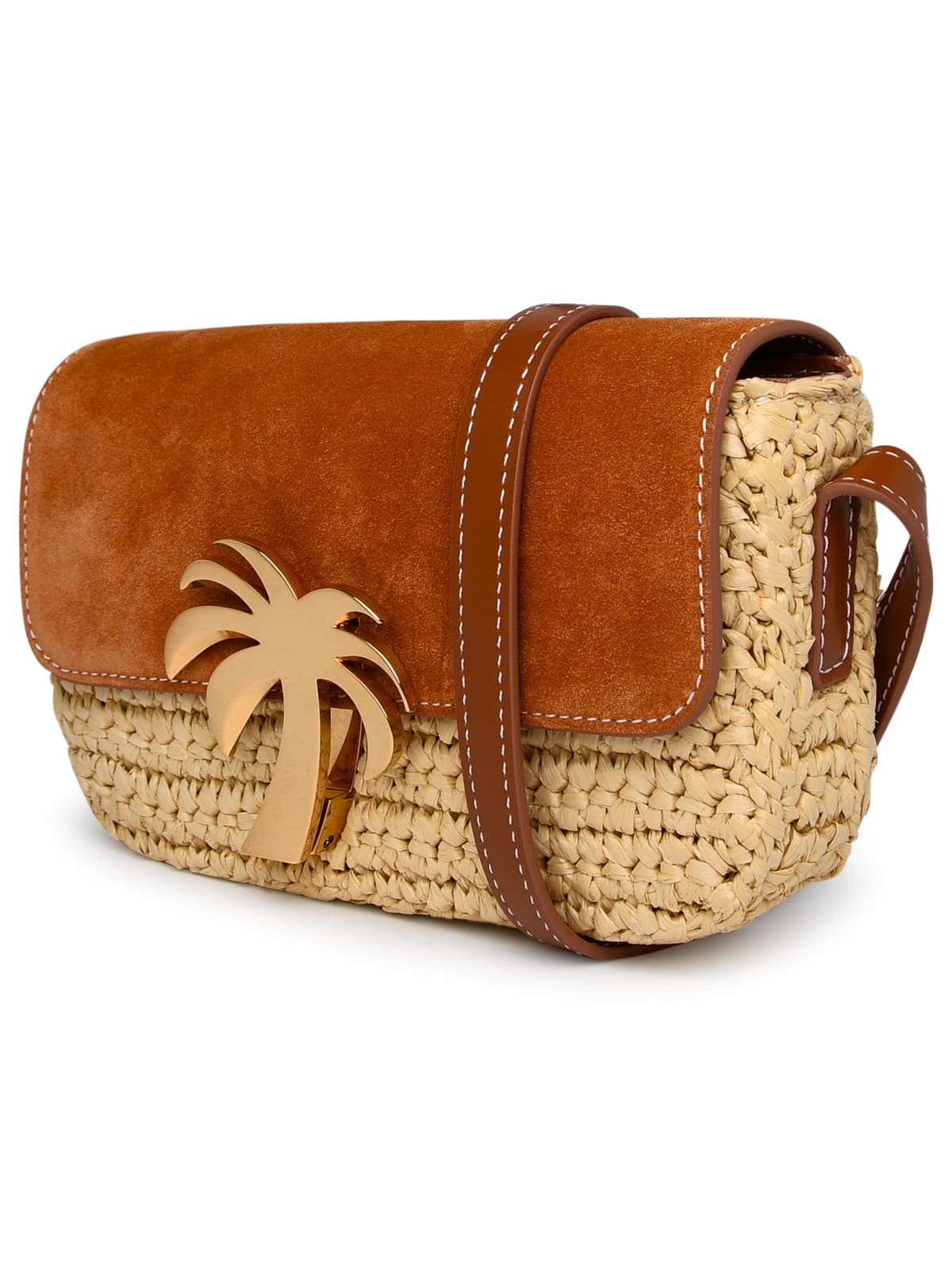 Shop Palm Angels Beige Raffia Bag In Brown