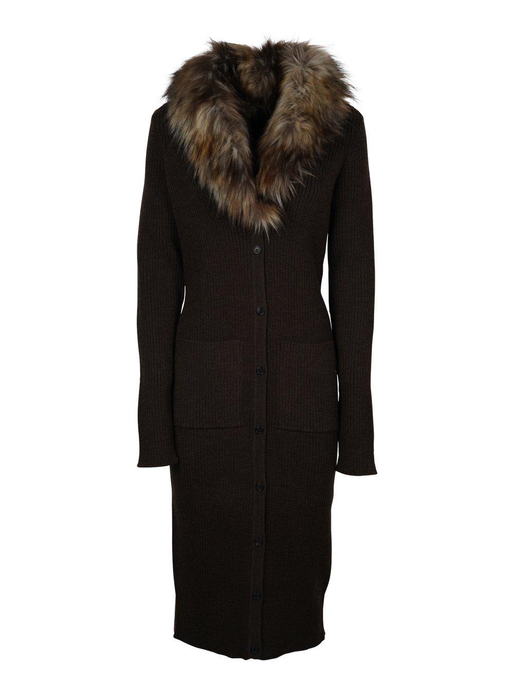 Shop Saint Laurent Long-sleeved Cardigan Dress In Brown
