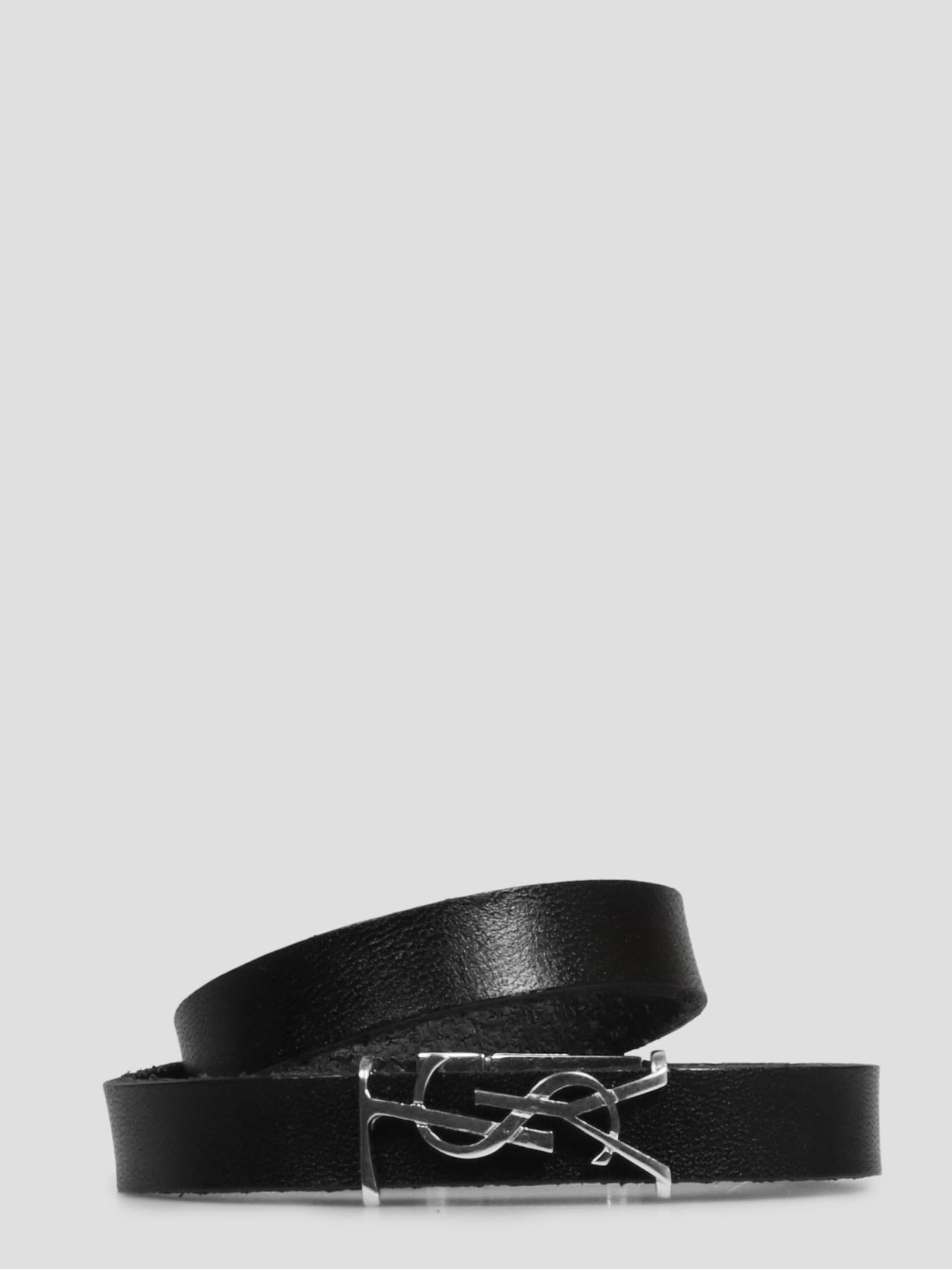Saint Laurent Black Leather Opyum Bracelet In Black