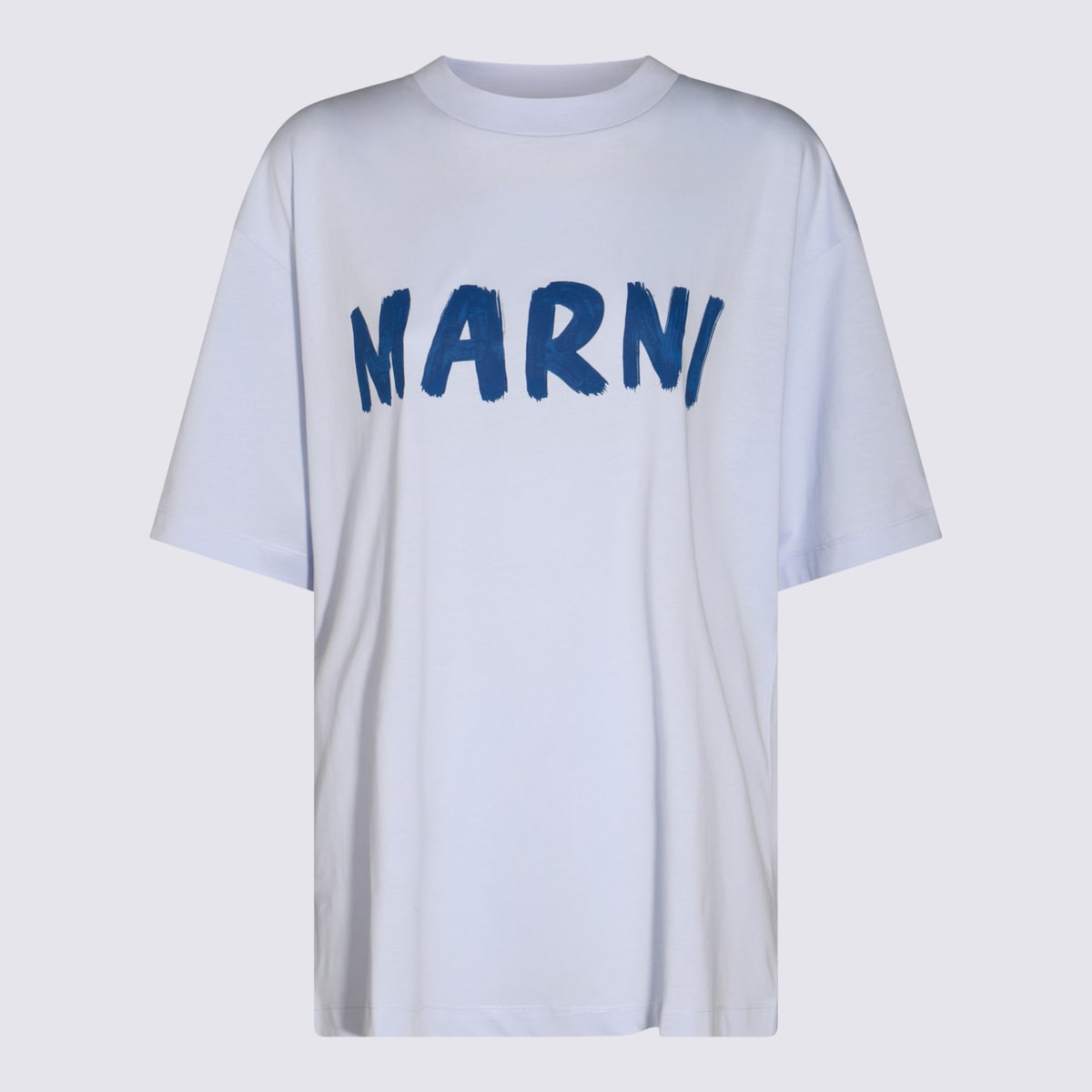 Shop Marni White Cotton T-shirt In Illusion Blue