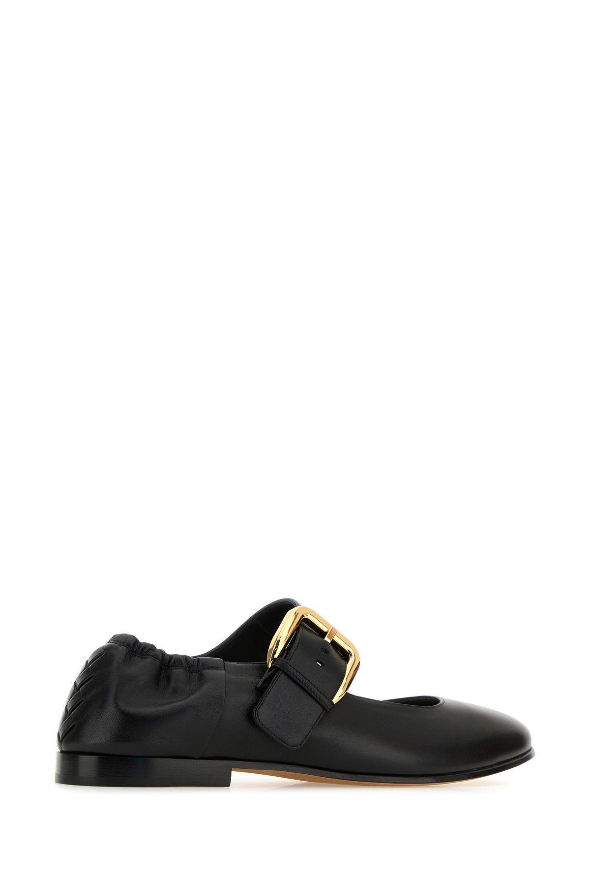 Shop Bottega Veneta Black Leather Mary Jane Astaire Ballerinas In Nero