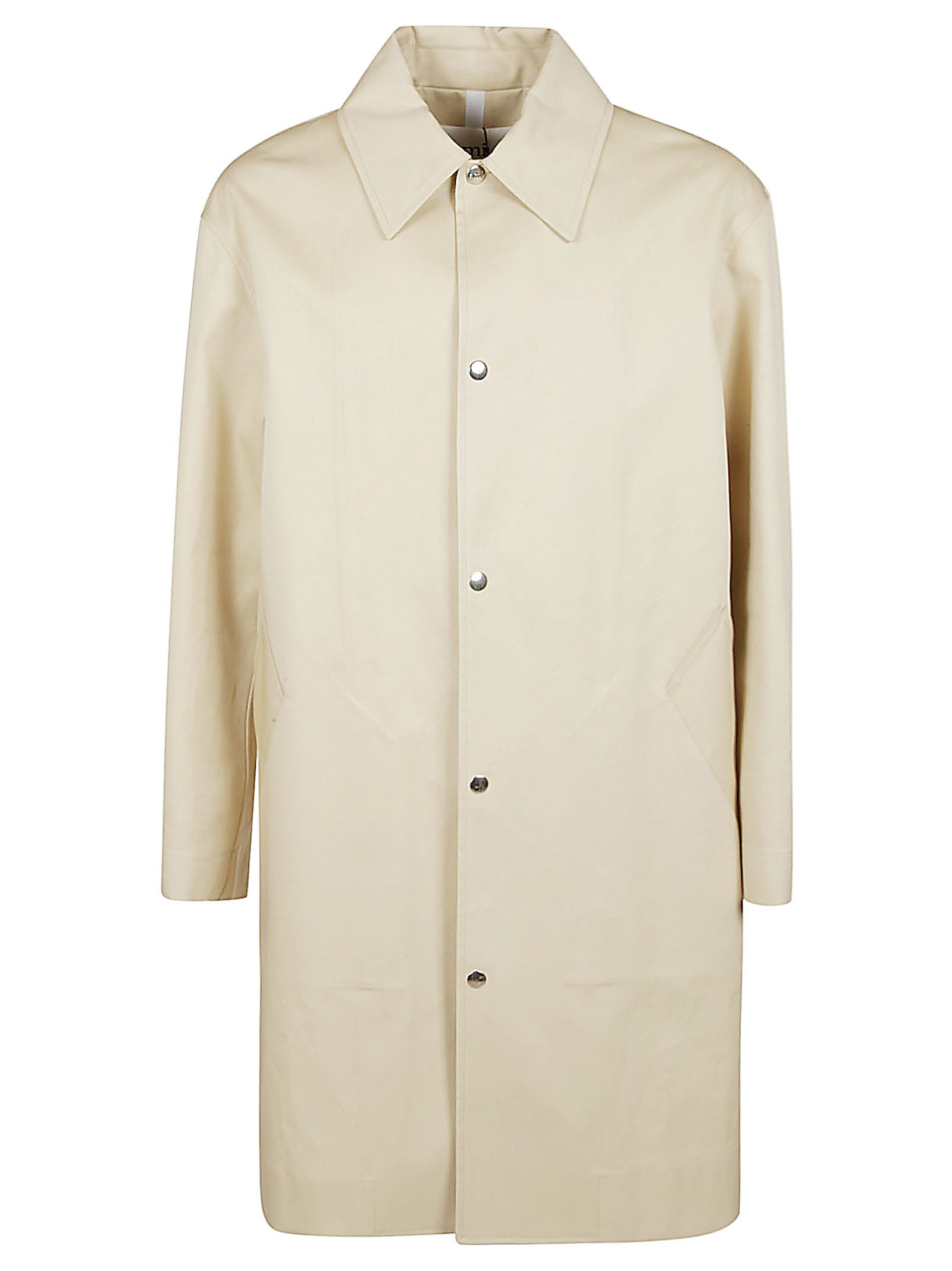 Shop Ami Alexandre Mattiussi Rear Slit Plain Buttoned Coat In Vanilla