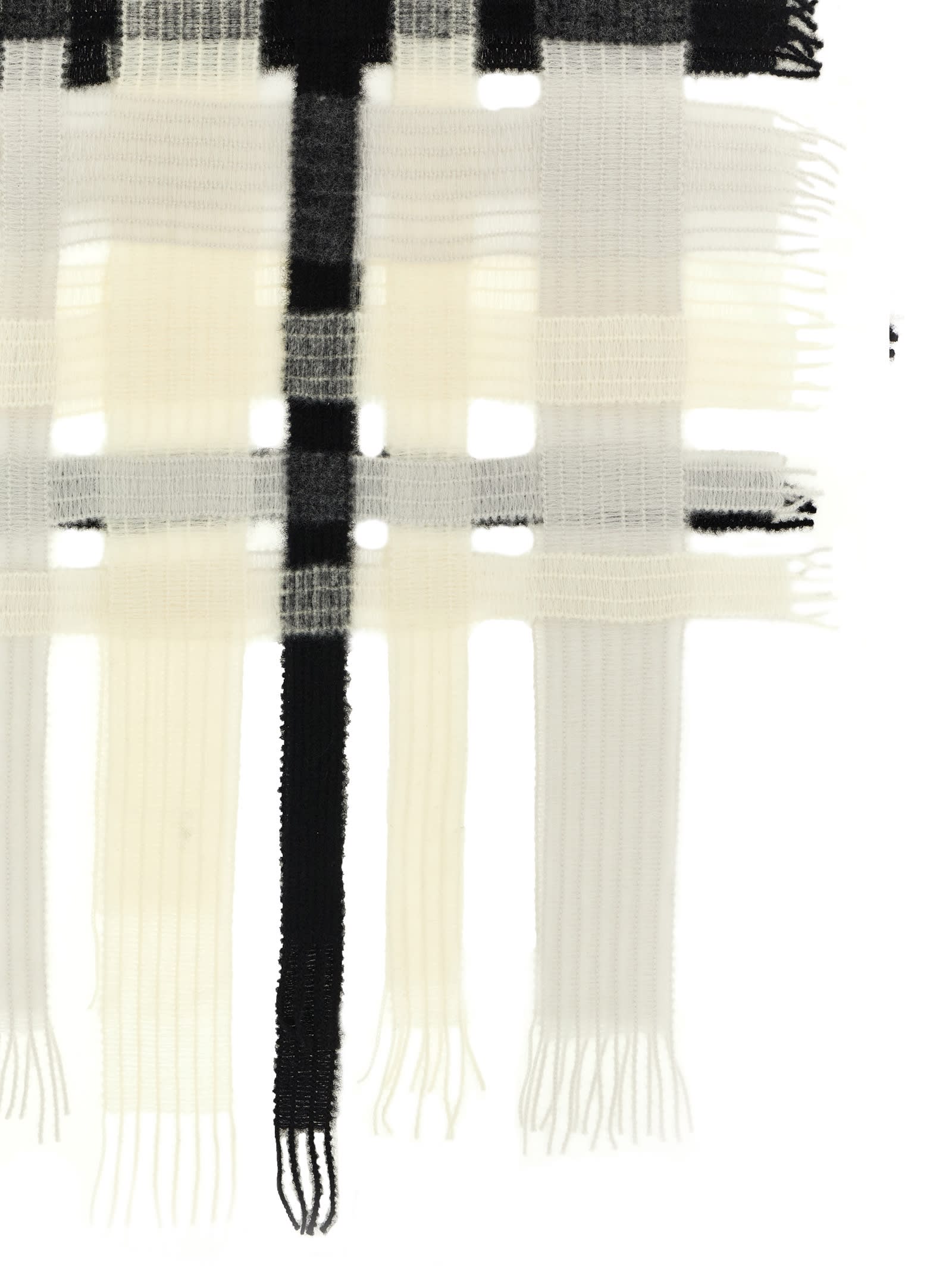 Issey Miyake Checked Pattern Scarf Fringe Detailing In White