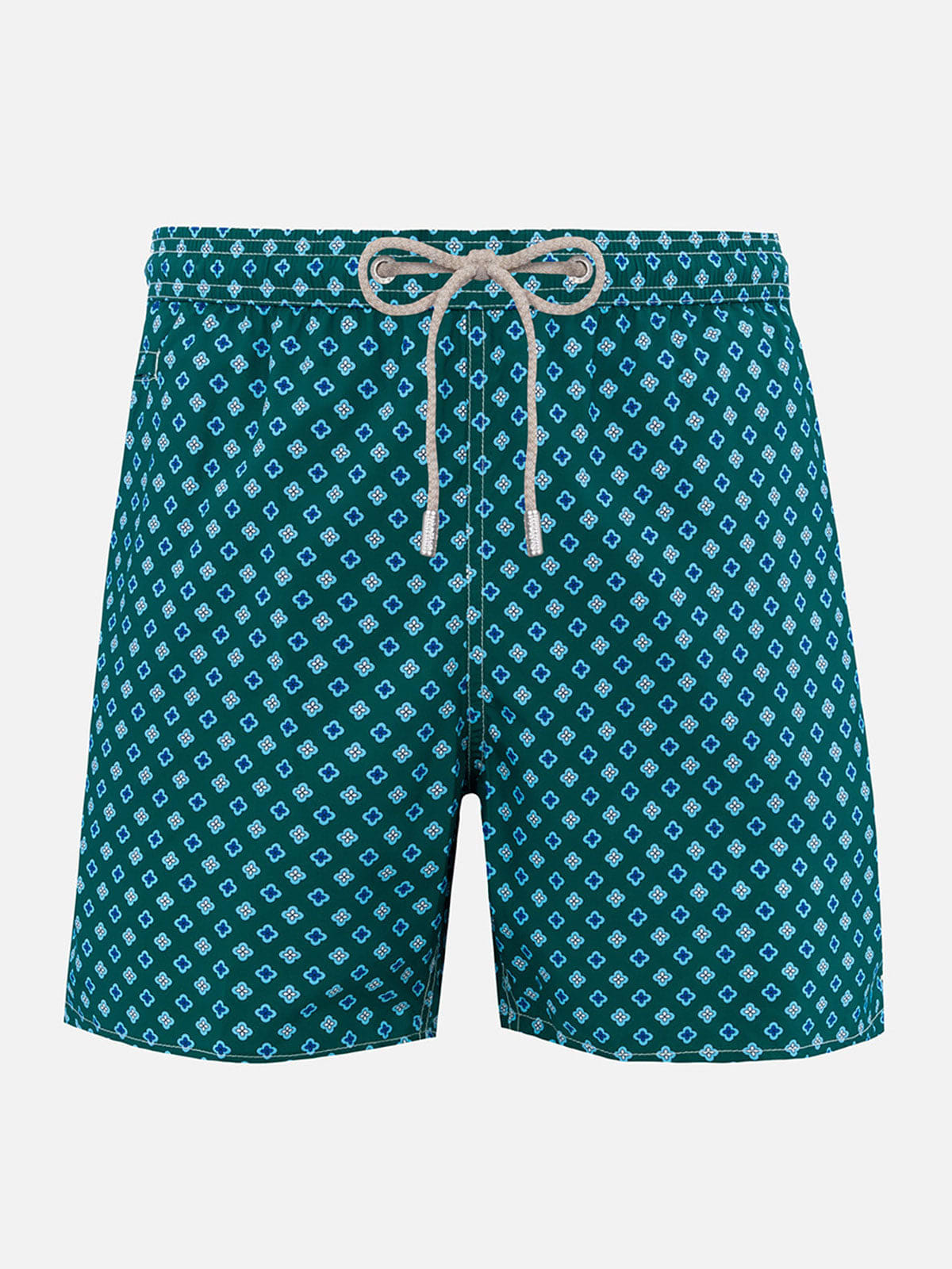 Mc2 Saint Barth Man Lightweight Fabric Swim-shorts Lighting Micro Fantasy With Tie Print In Green