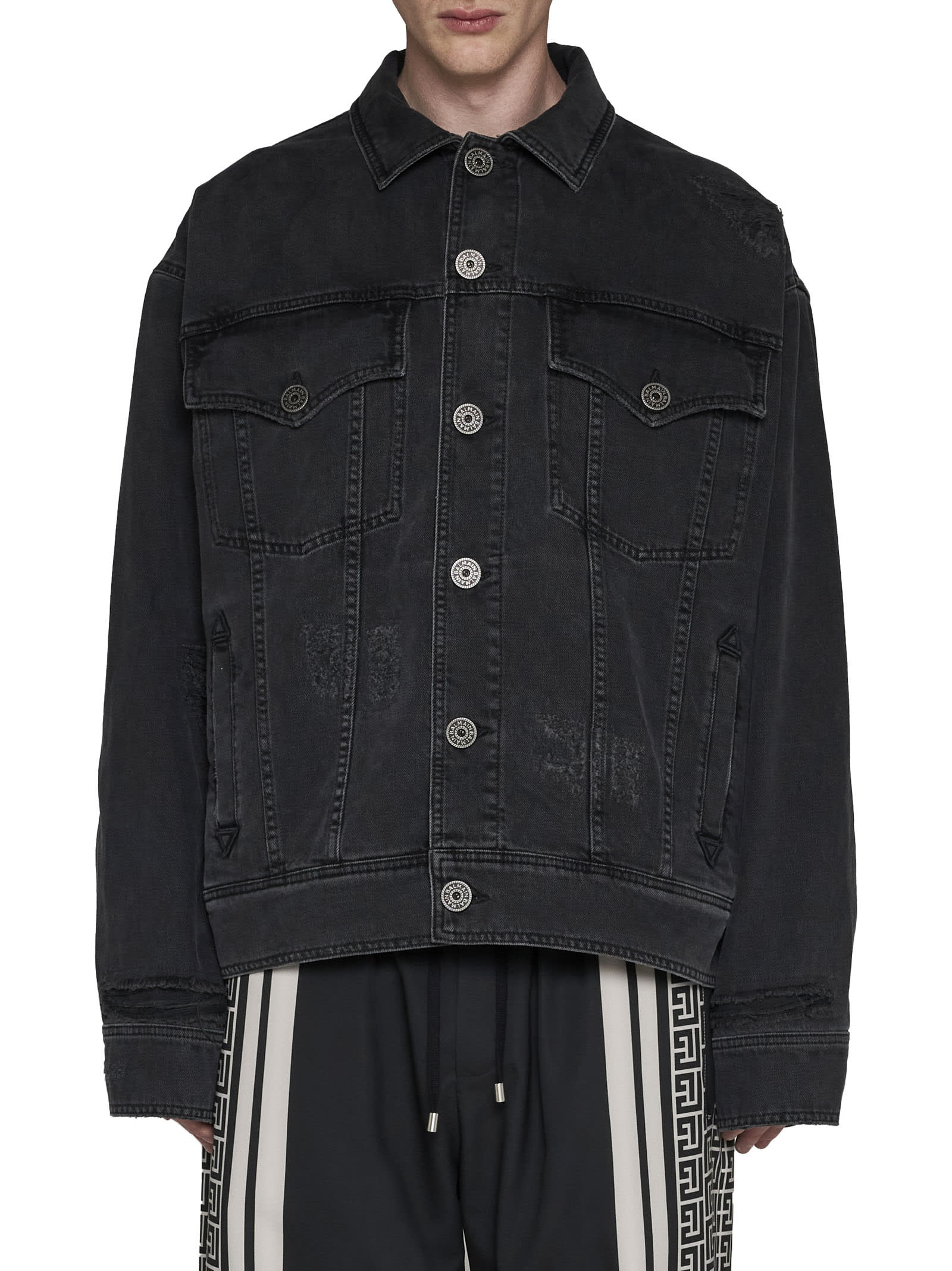 Shop Balmain Black Denim Jacket In Noir