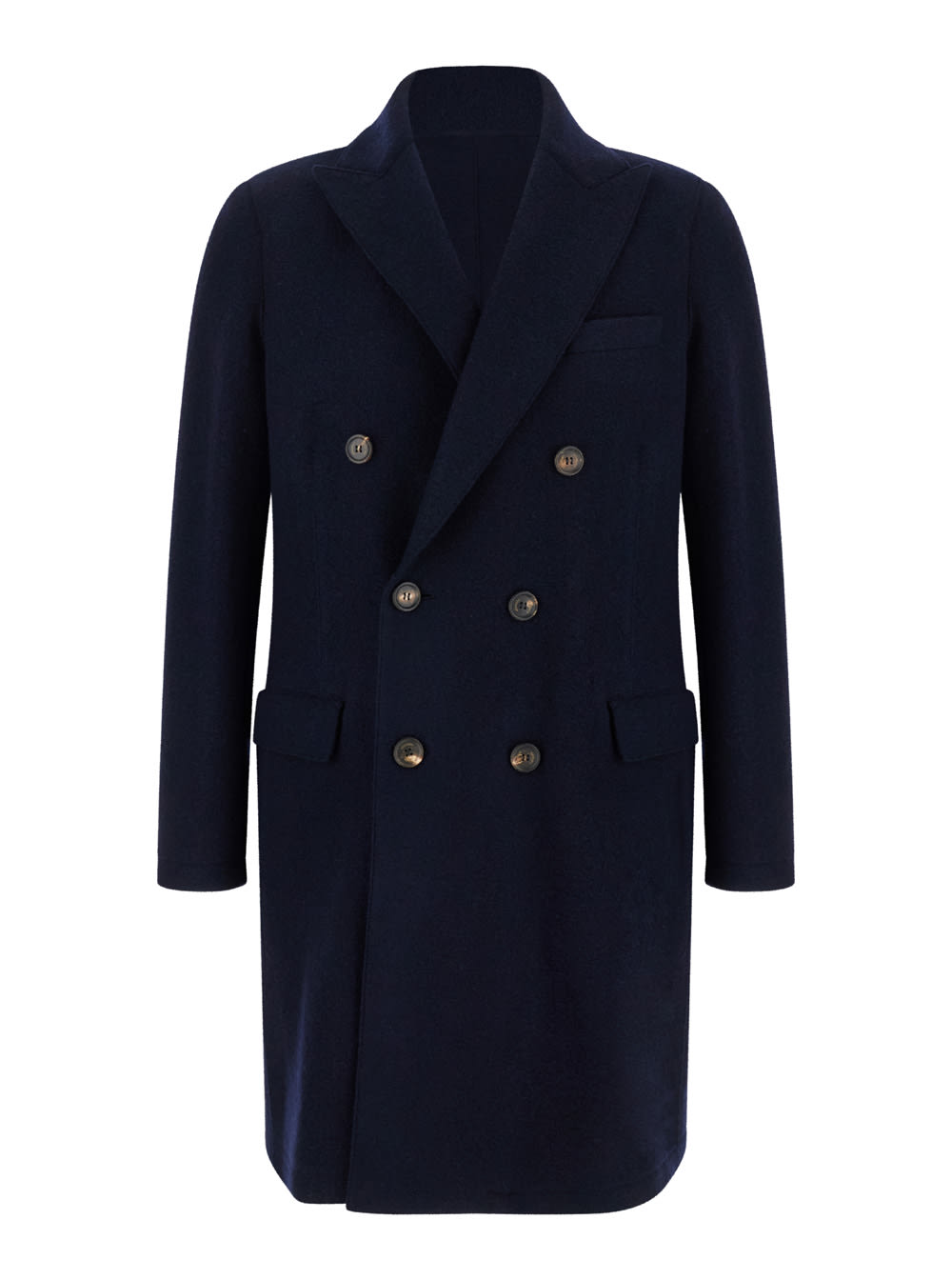 Shop Eleventy Blue Double-breasted Coat With Peak Revers In Fabric Man