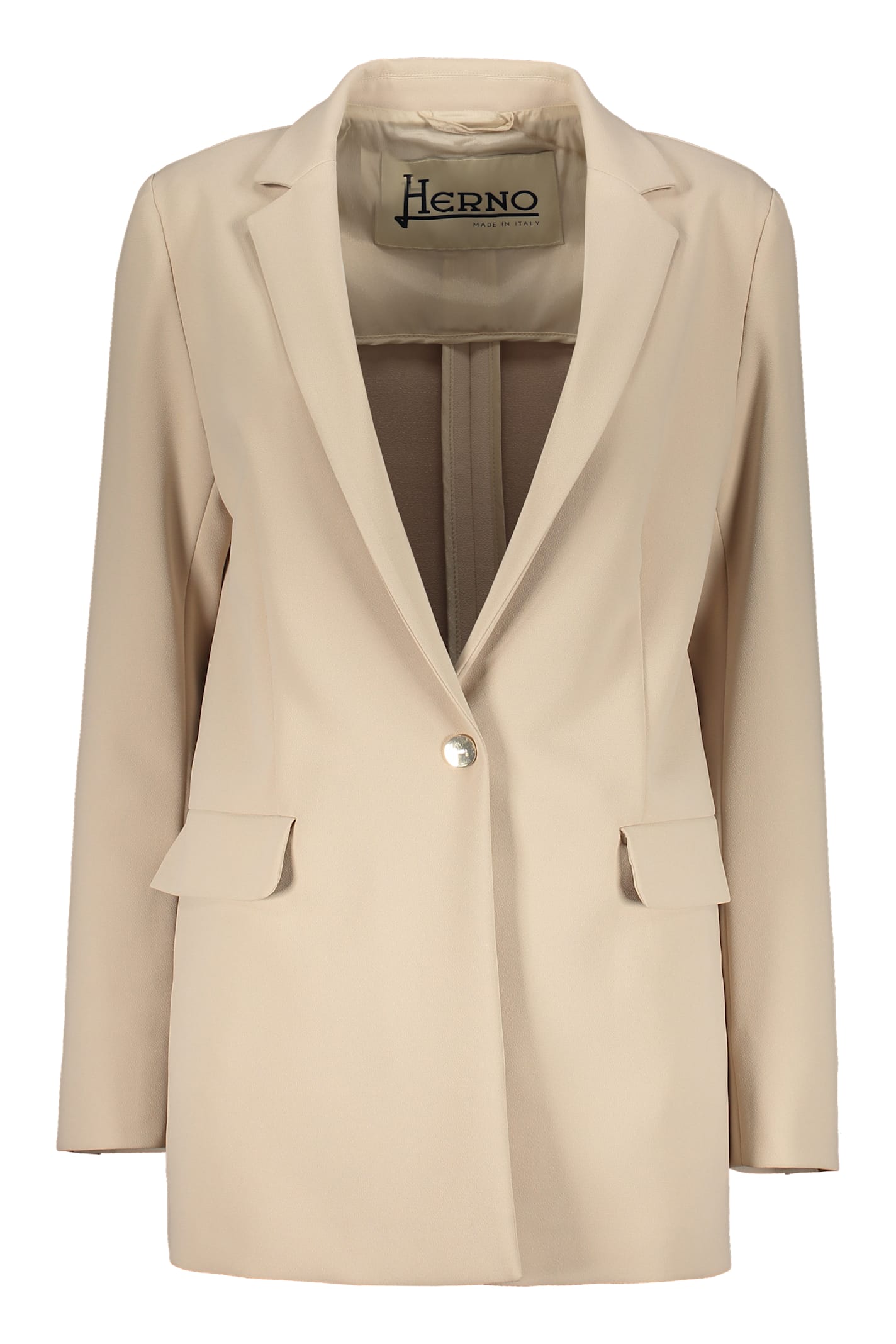 Herno Classic Beige Blazer With Pockets And Lapel In Neutral