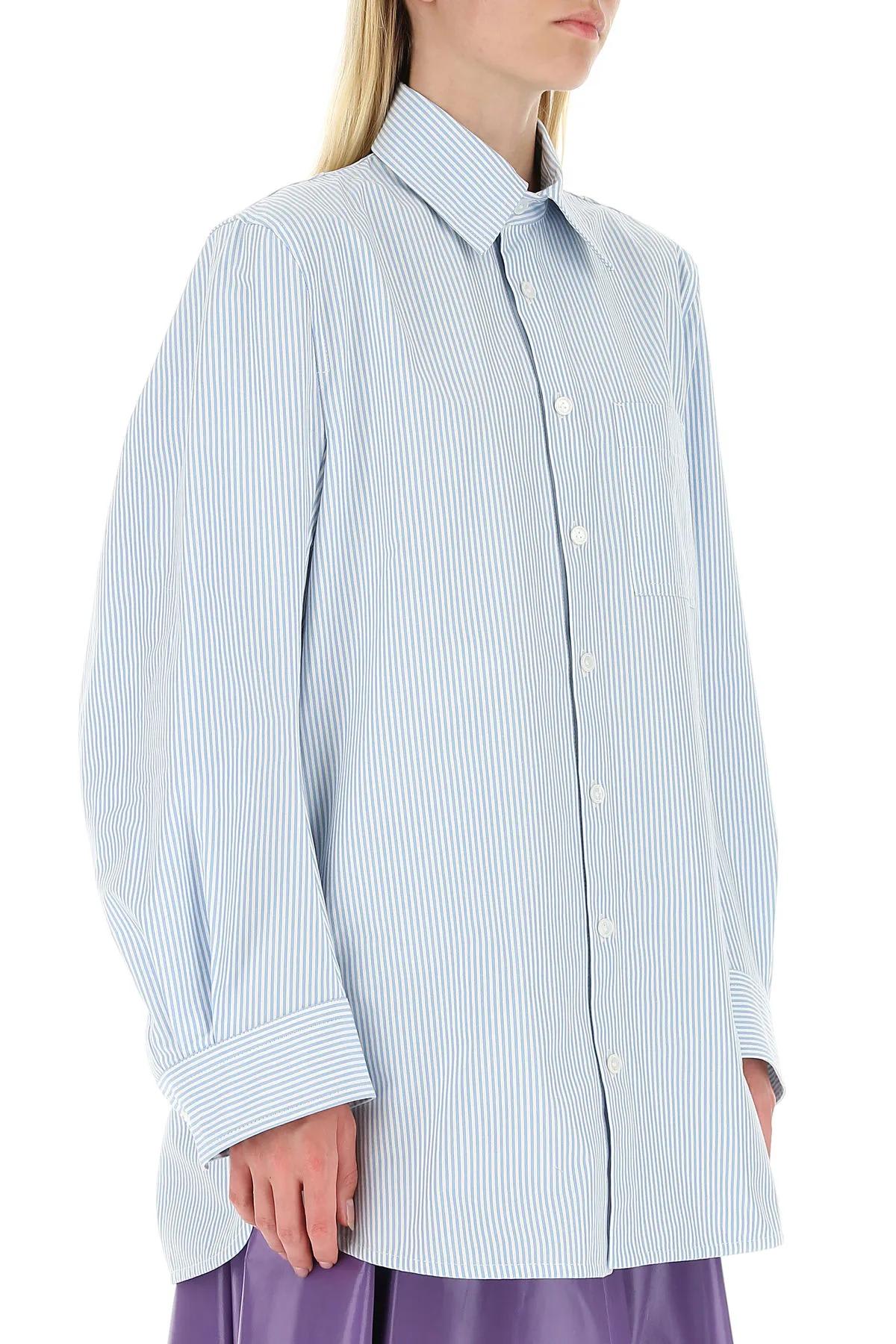 Shop Bottega Veneta Embroidered Cotton Oversize Shirt In Azure