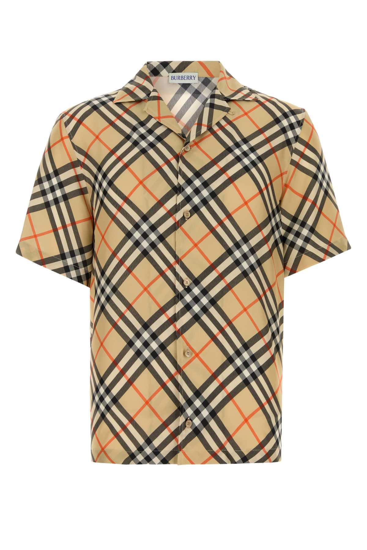 Shop Burberry Printed Silk Shirt In Sandipcheck