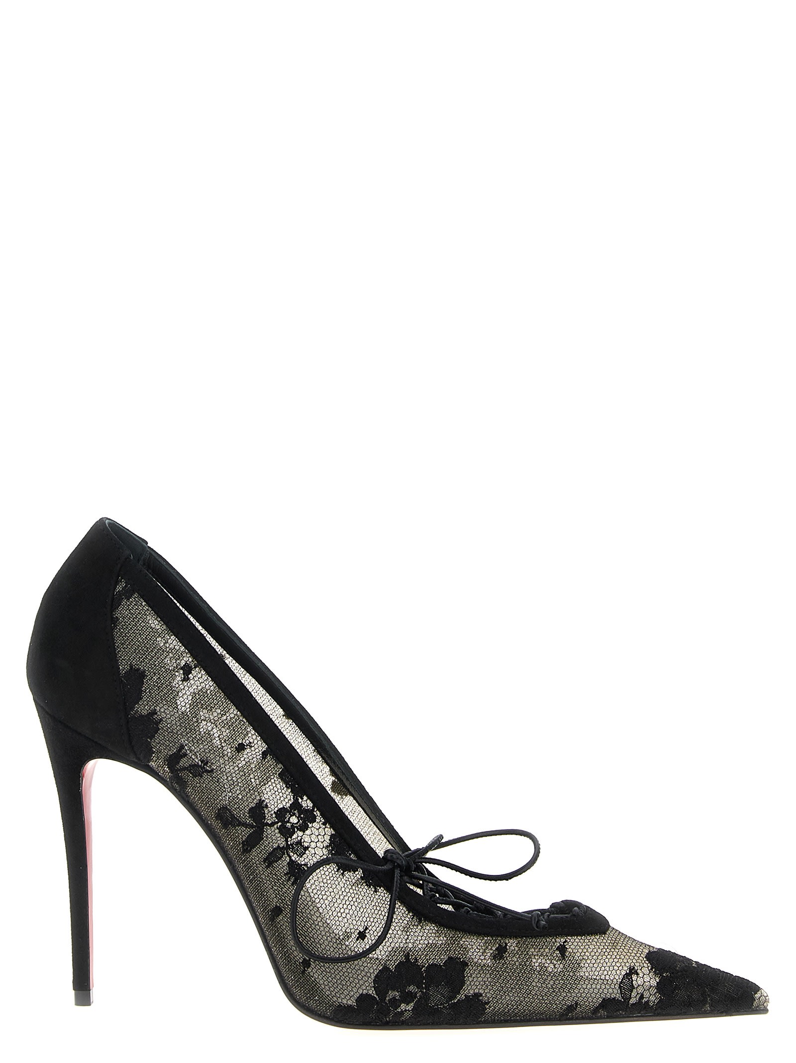 Christian Louboutin Km Lace 100 Suede-trimmed Pumps In Black
