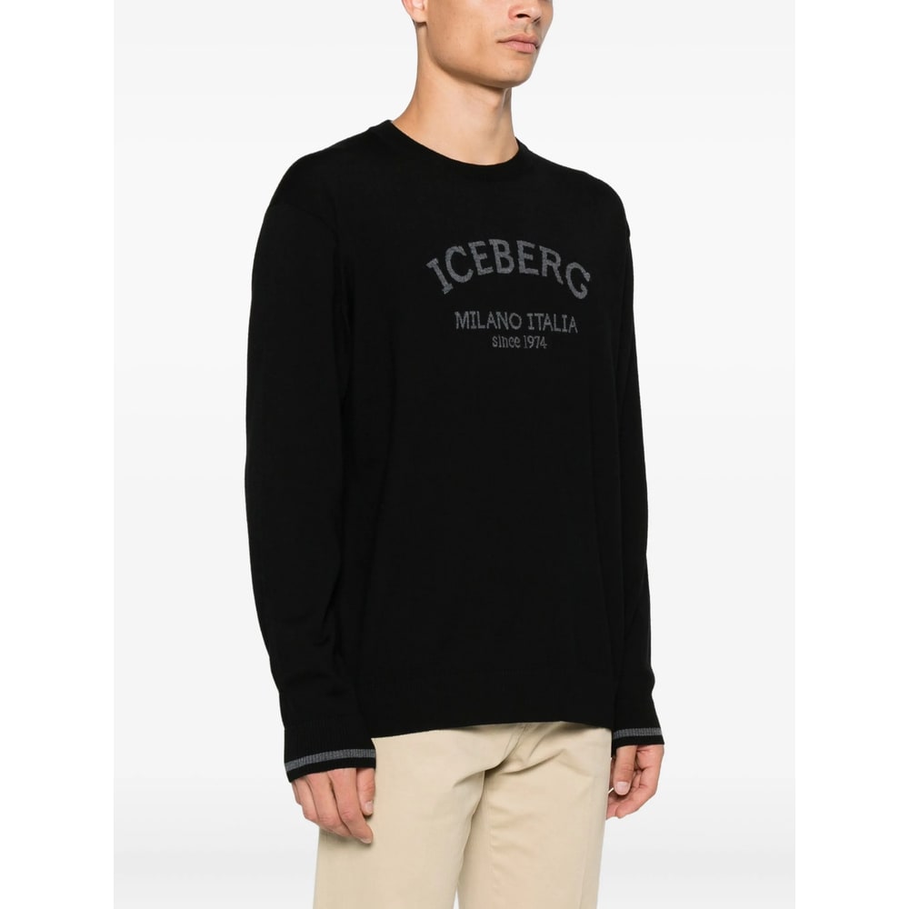 Iceberg Logo-embroidered Wool Sweater In Black