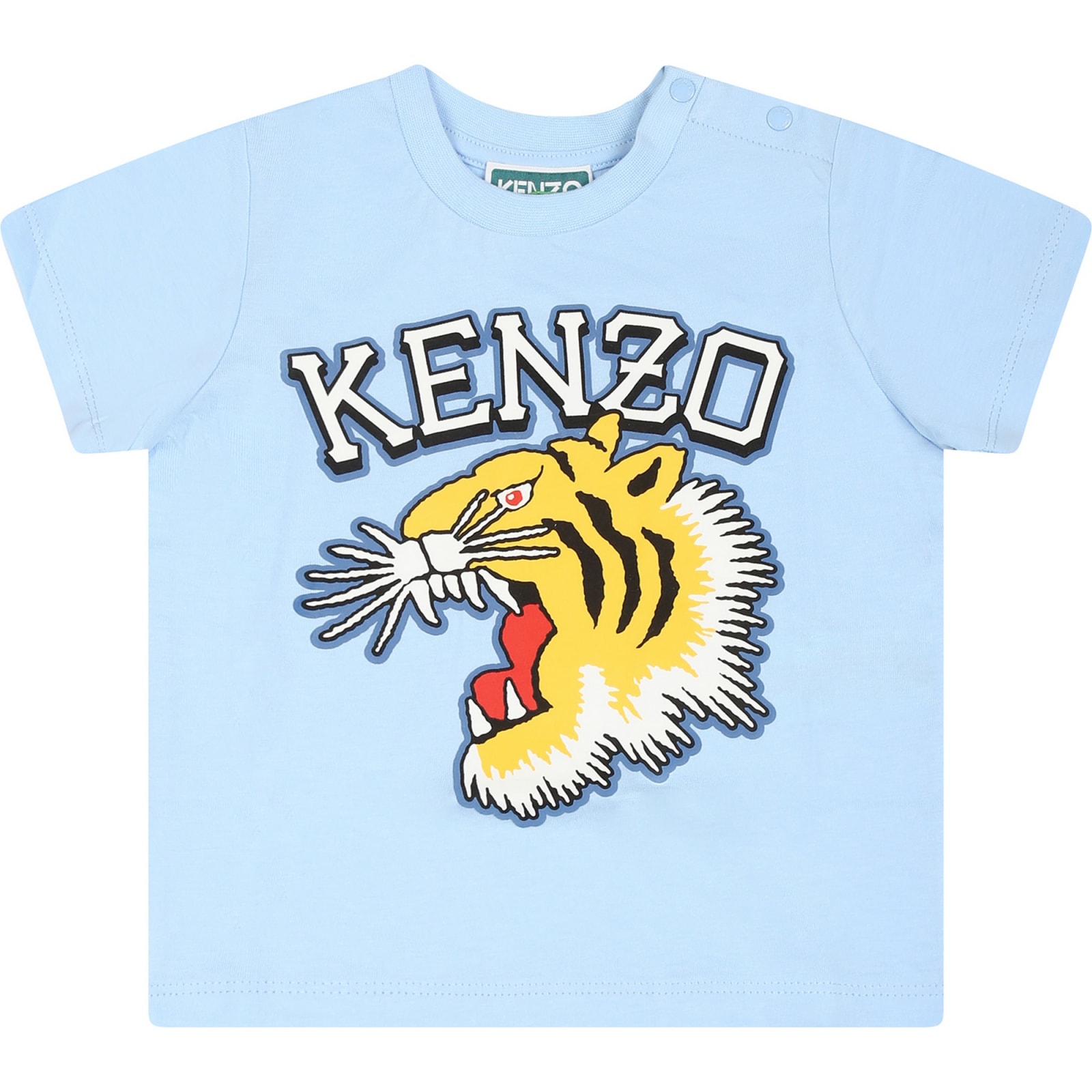 Kenzo Light Blue T-shirt For Baby Boy With Iconic Tiger And Logo