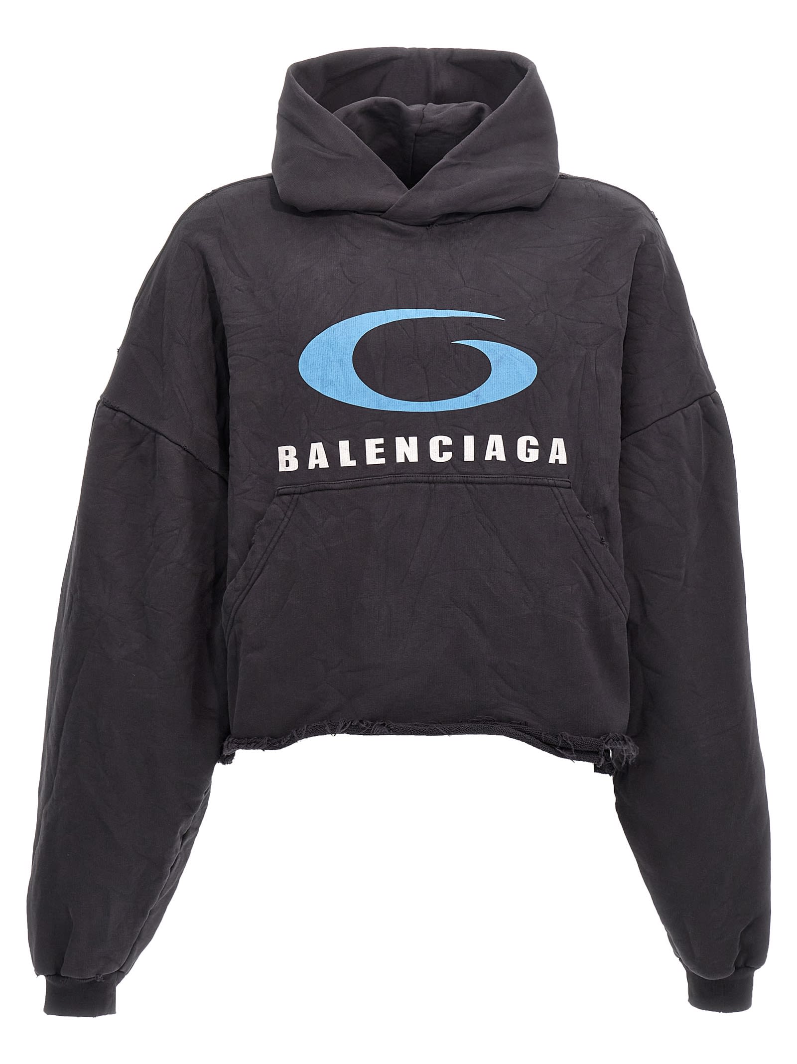 Shop Balenciaga Loop Sports Icon Cropped Hoodie In Black