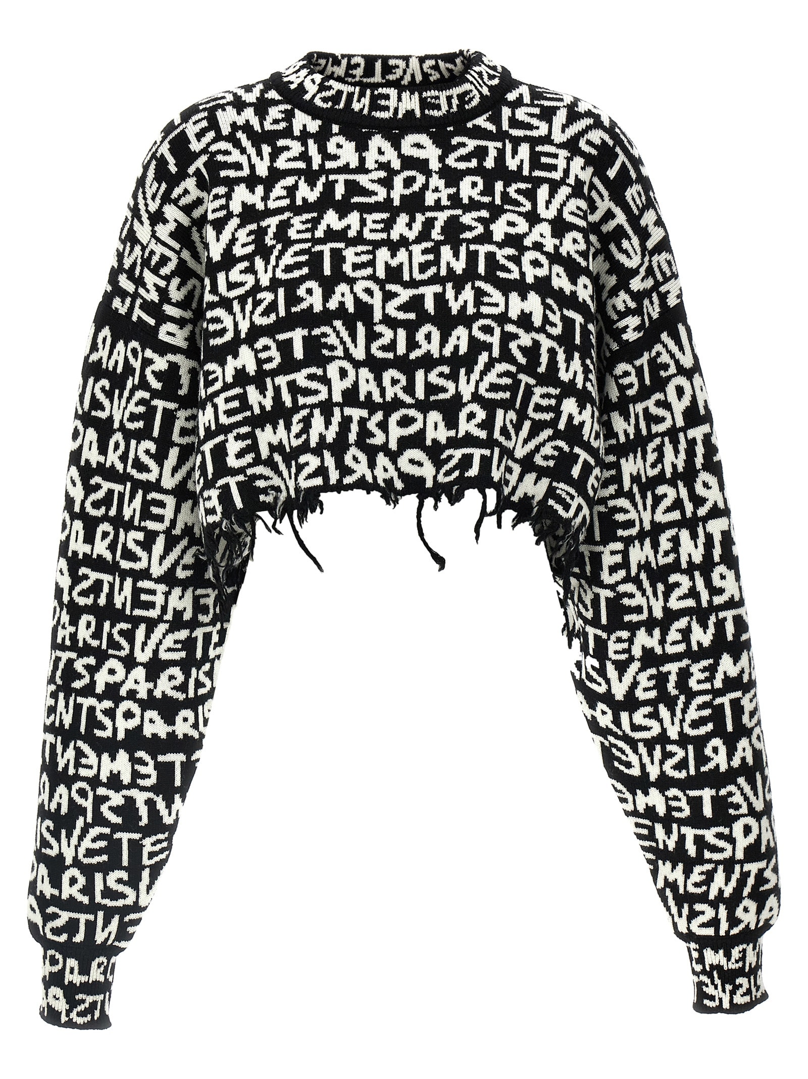 Shop Vetements Paris Monogram Cropped Sweater In White/black