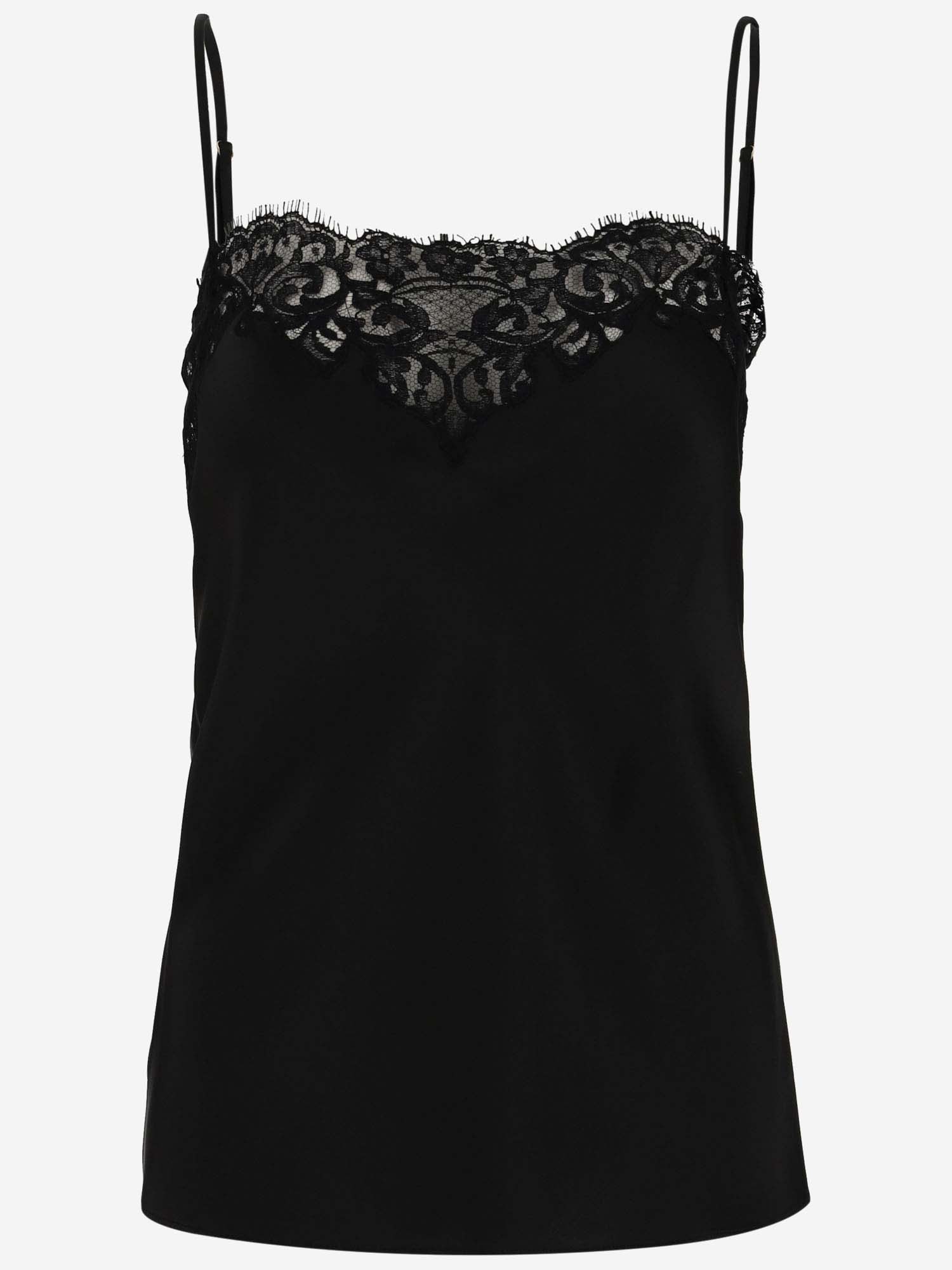 Shop Stella Mccartney Cotton Blend Top With Lace Details In Black