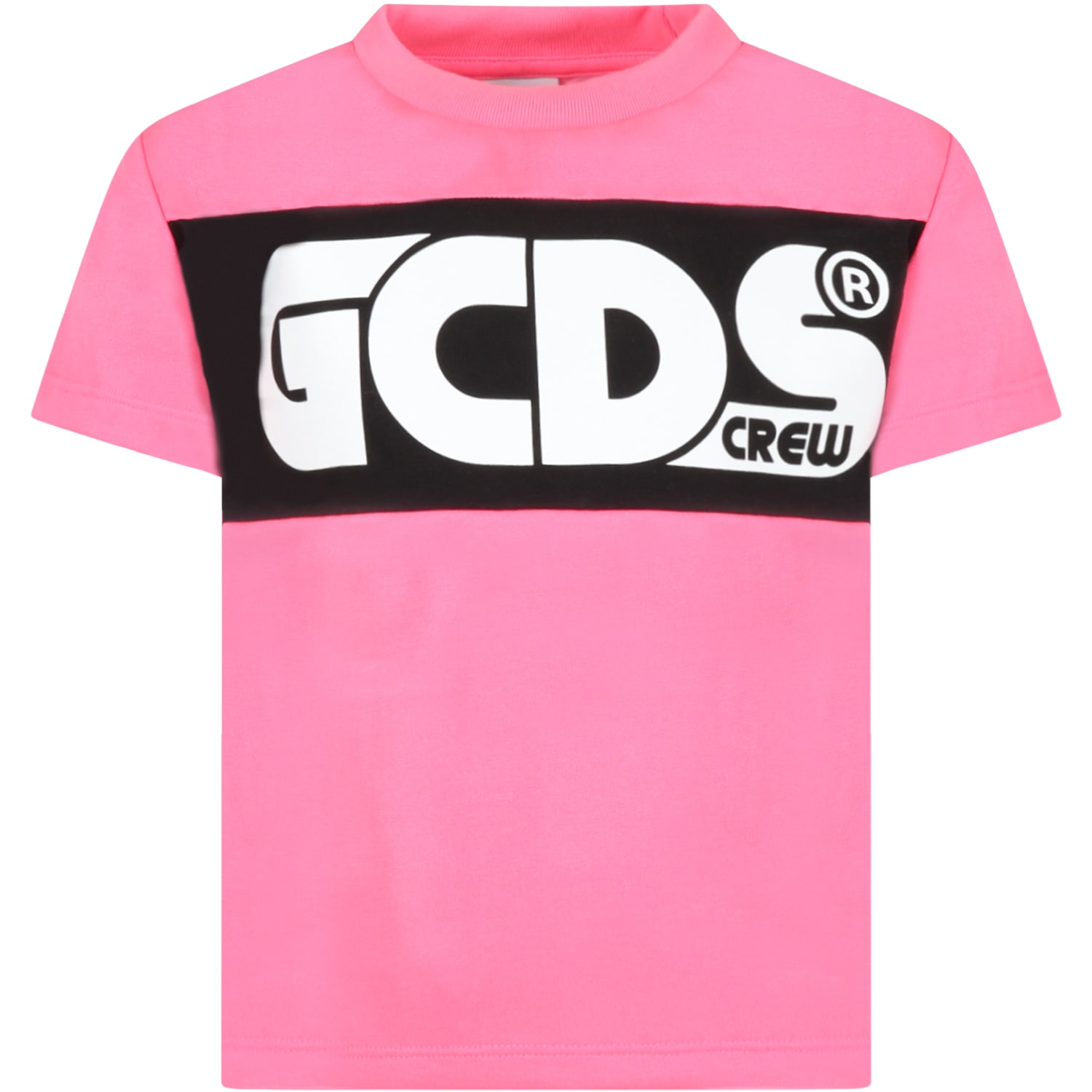 Gcds Kids' Neon Fuchsia T-shirt For Girl With Logo In Fucsia