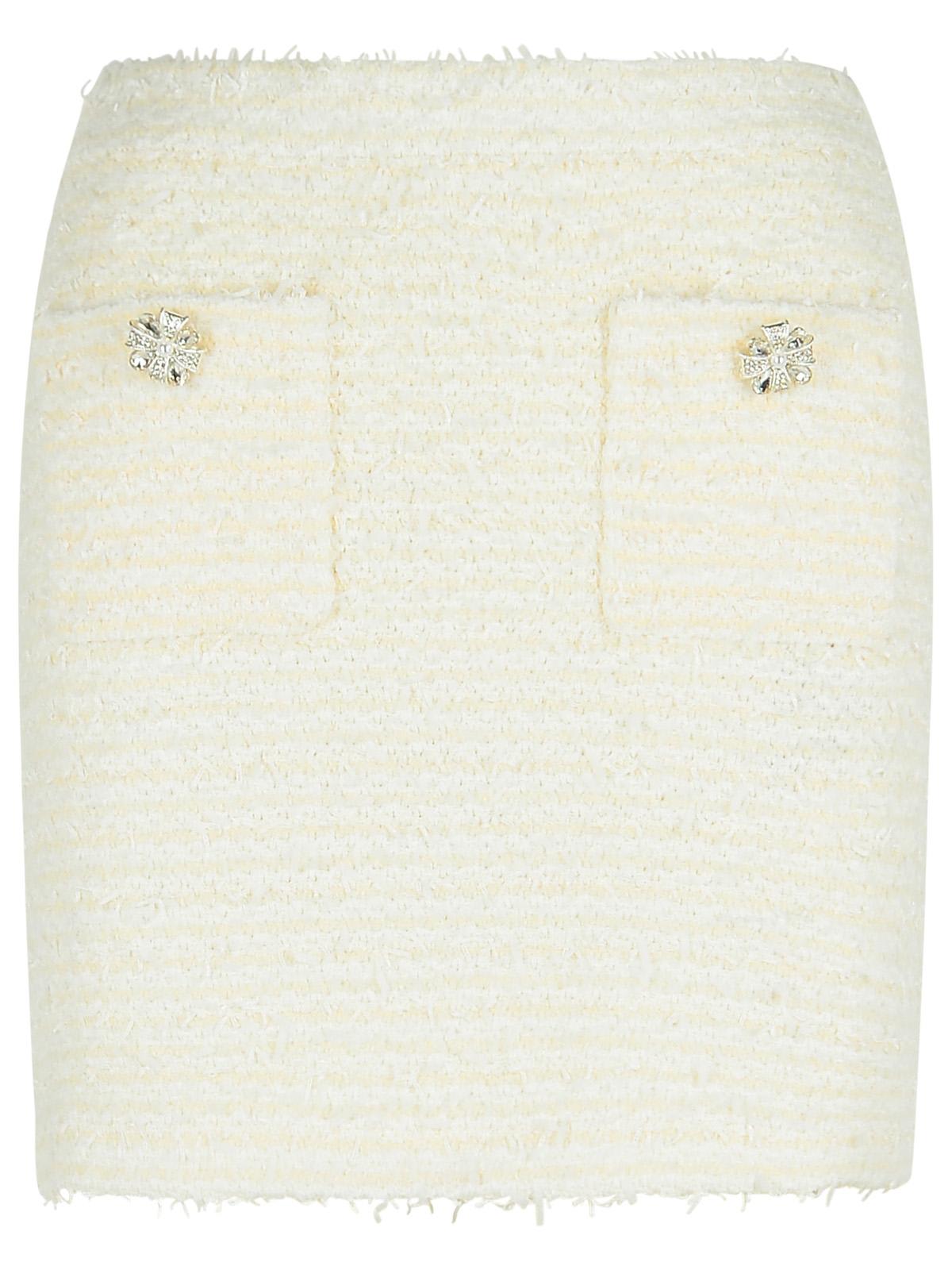Self-portrait Textured Beige Skirt With Decorative Pockets In Neutral