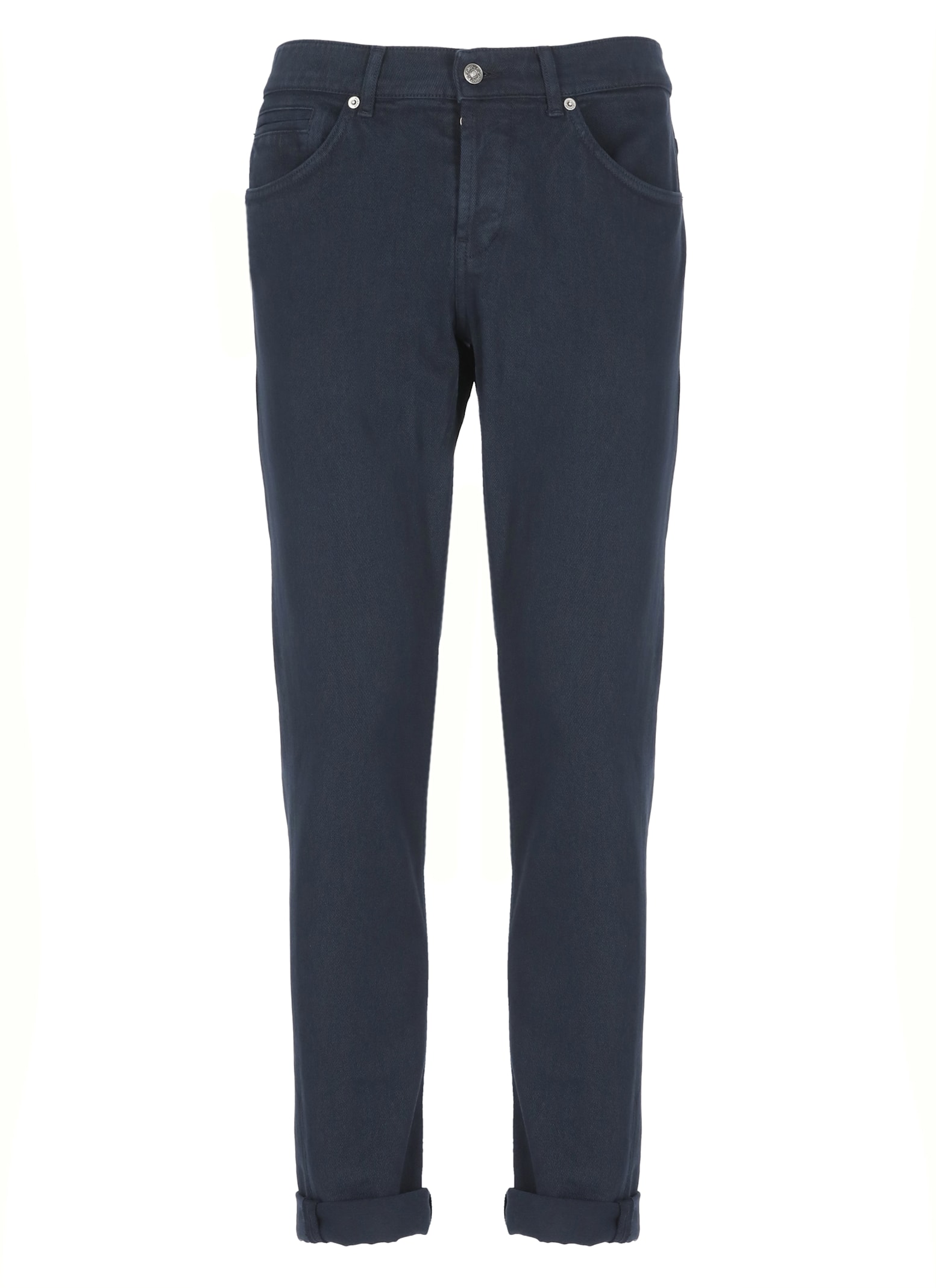 Dondup Straight Cut Denim Trousers With Rolled Cuffs In Blue