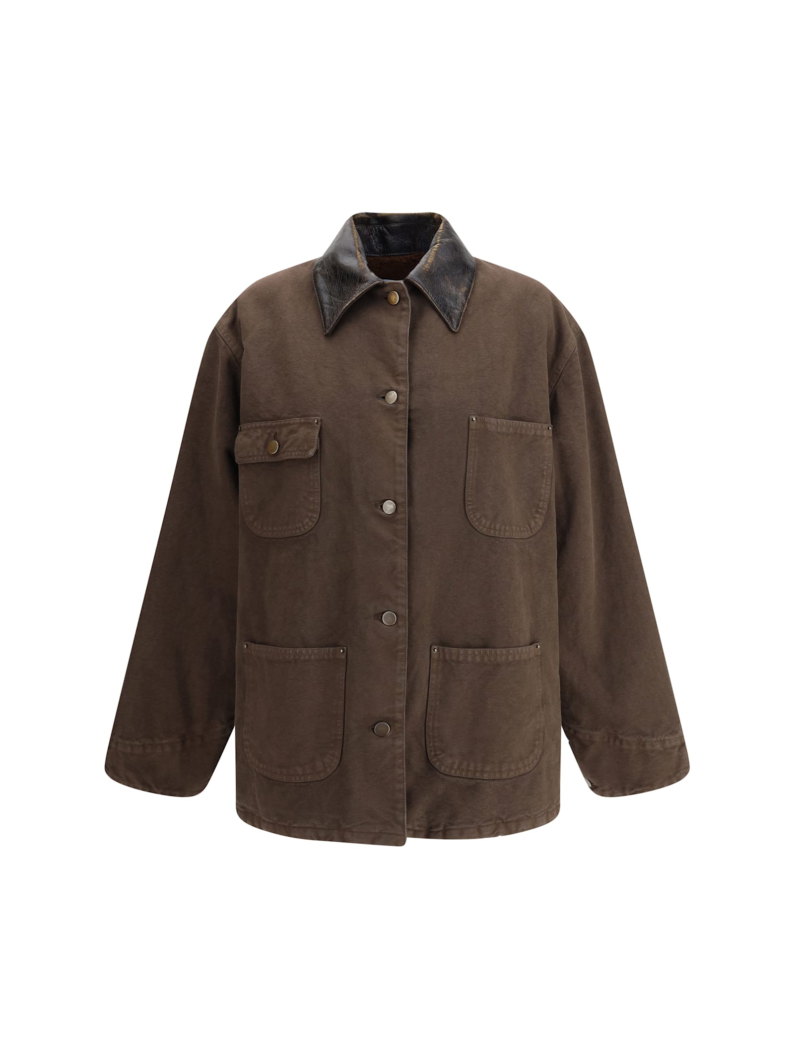 Prada Cotton And Shearling Jacket In Brown