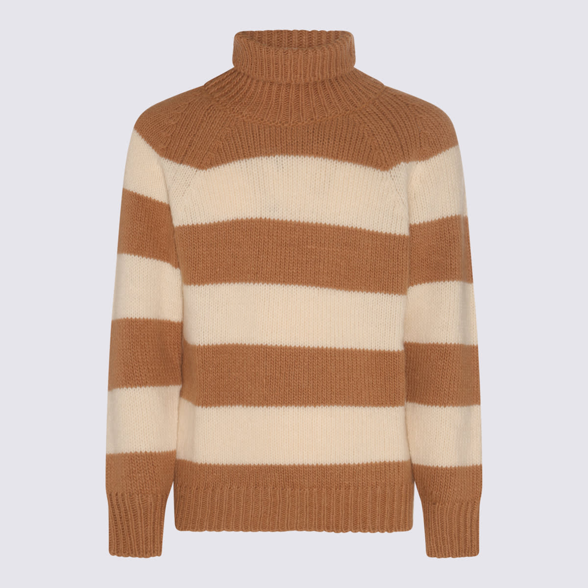 Pt01 Beige And White Wool Knitwear In Brown