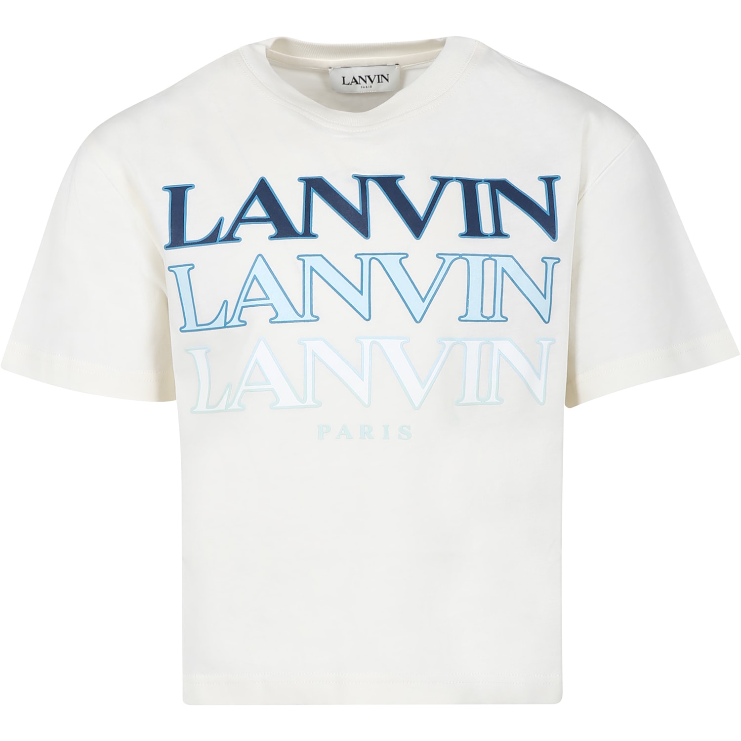Shop Lanvin Ivory T-shirt For Boy With Logo In Giallo