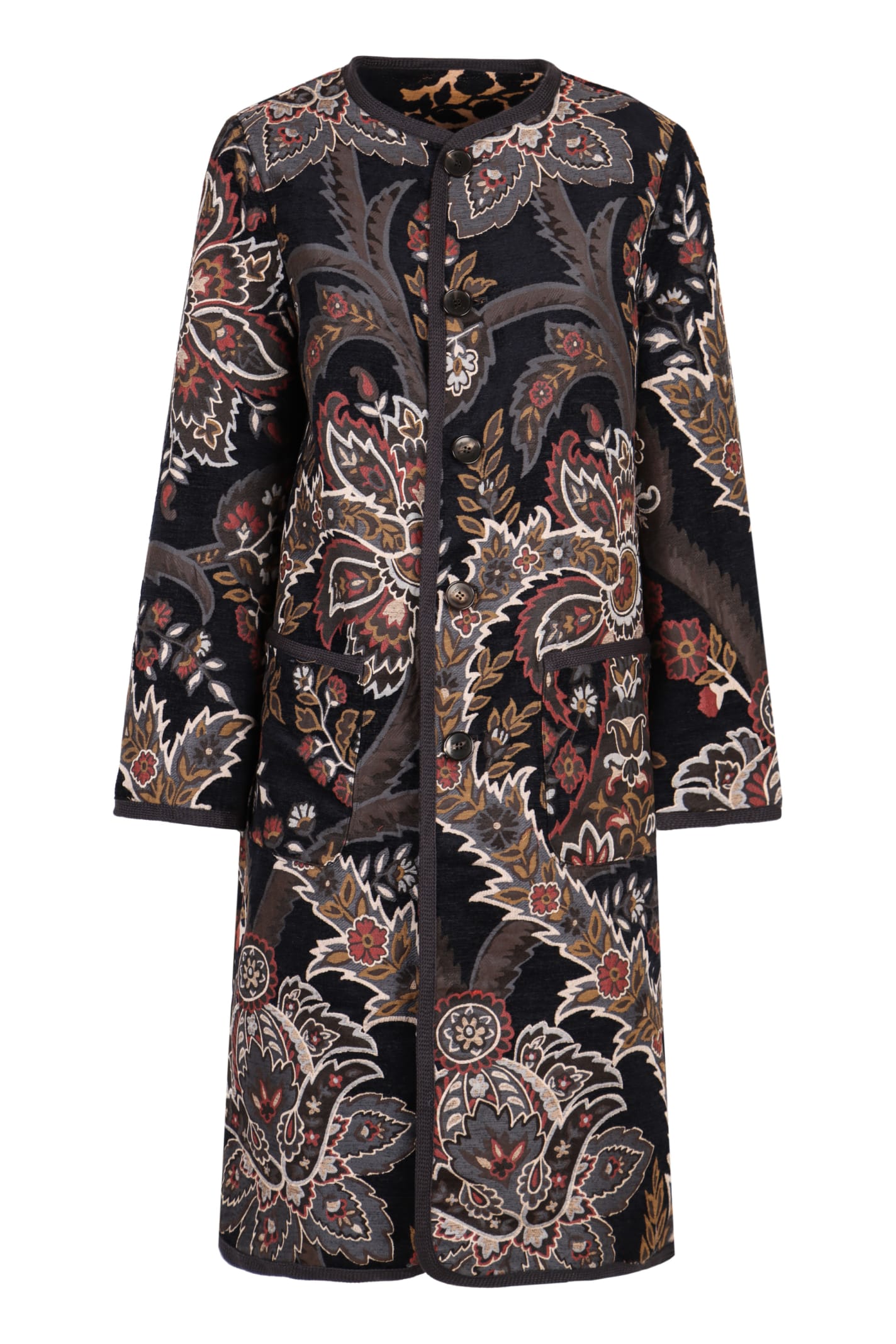 Shop Etro Reversible Coat In Jacquard Pattern In Blue