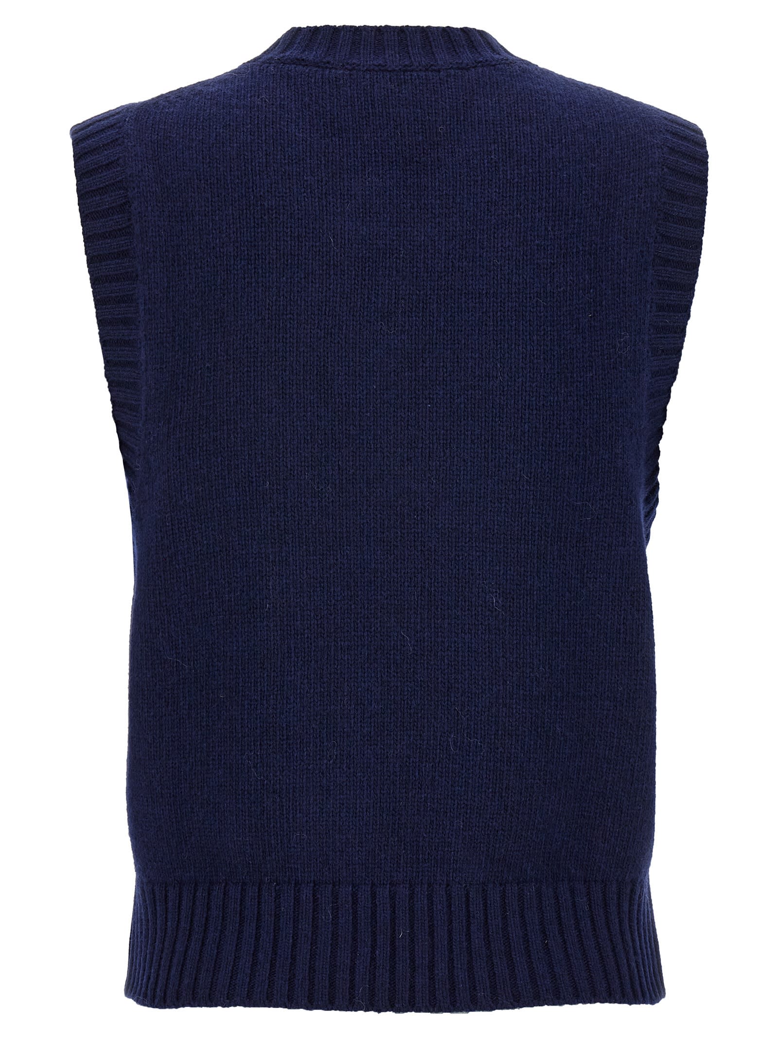 Shop Ganni Logo Intarsia Vest In Blue